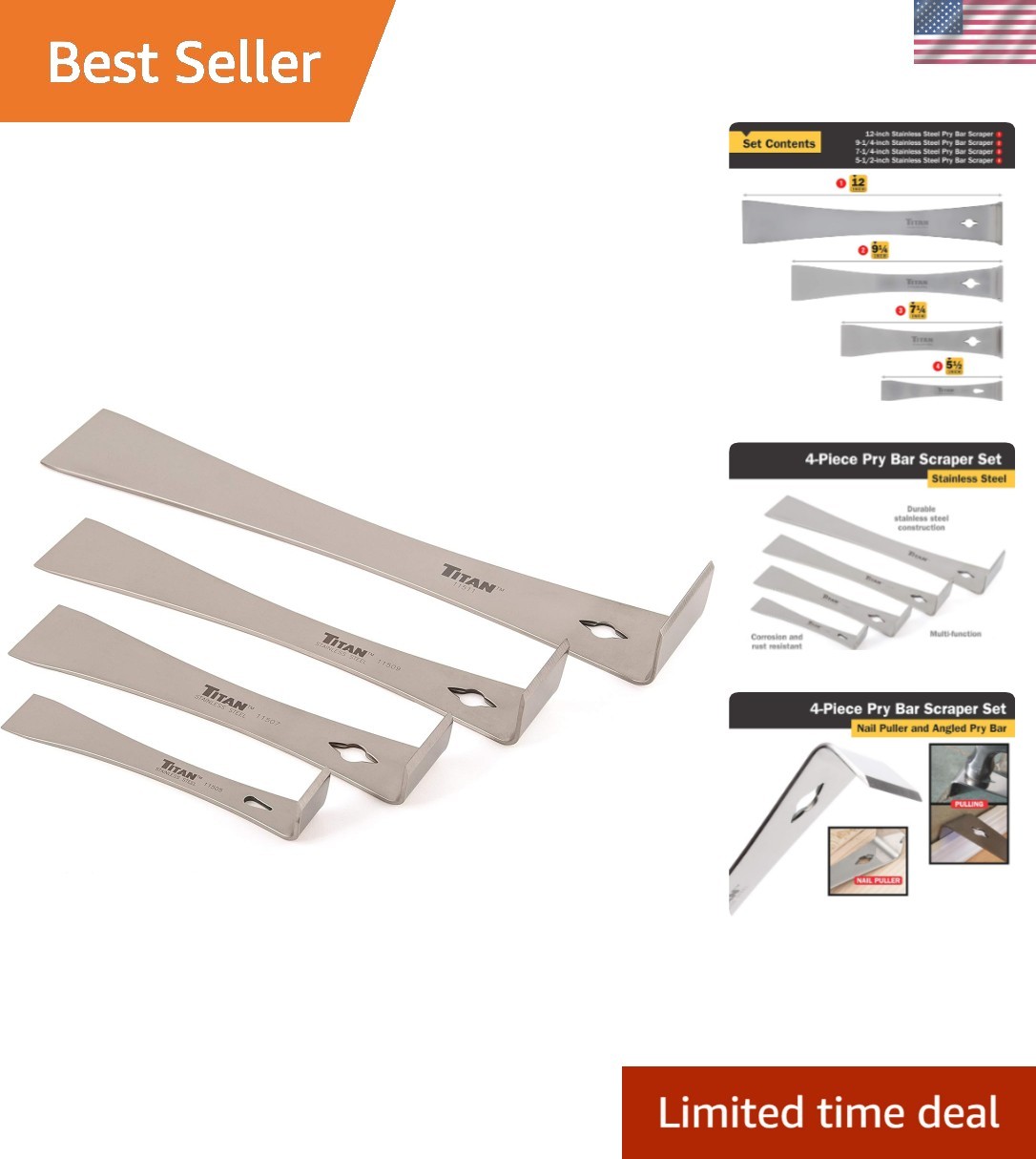 4-Piece Stainless Steel Pry Bar Scraper Set for Ultimate Home Improvements