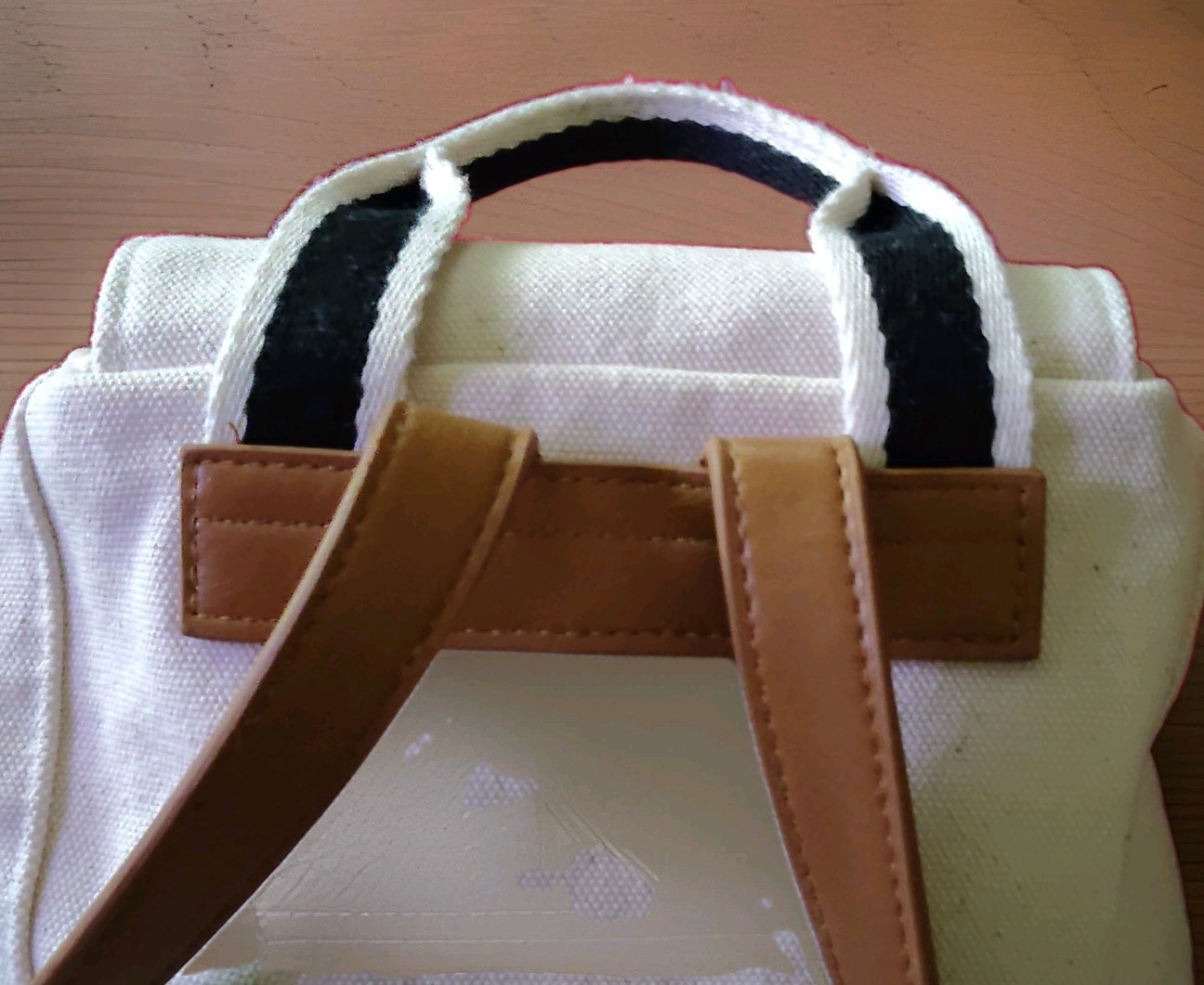 Universal Thread White Canvas Drawstring Backpack Faux Leather Straps Zip Pocket