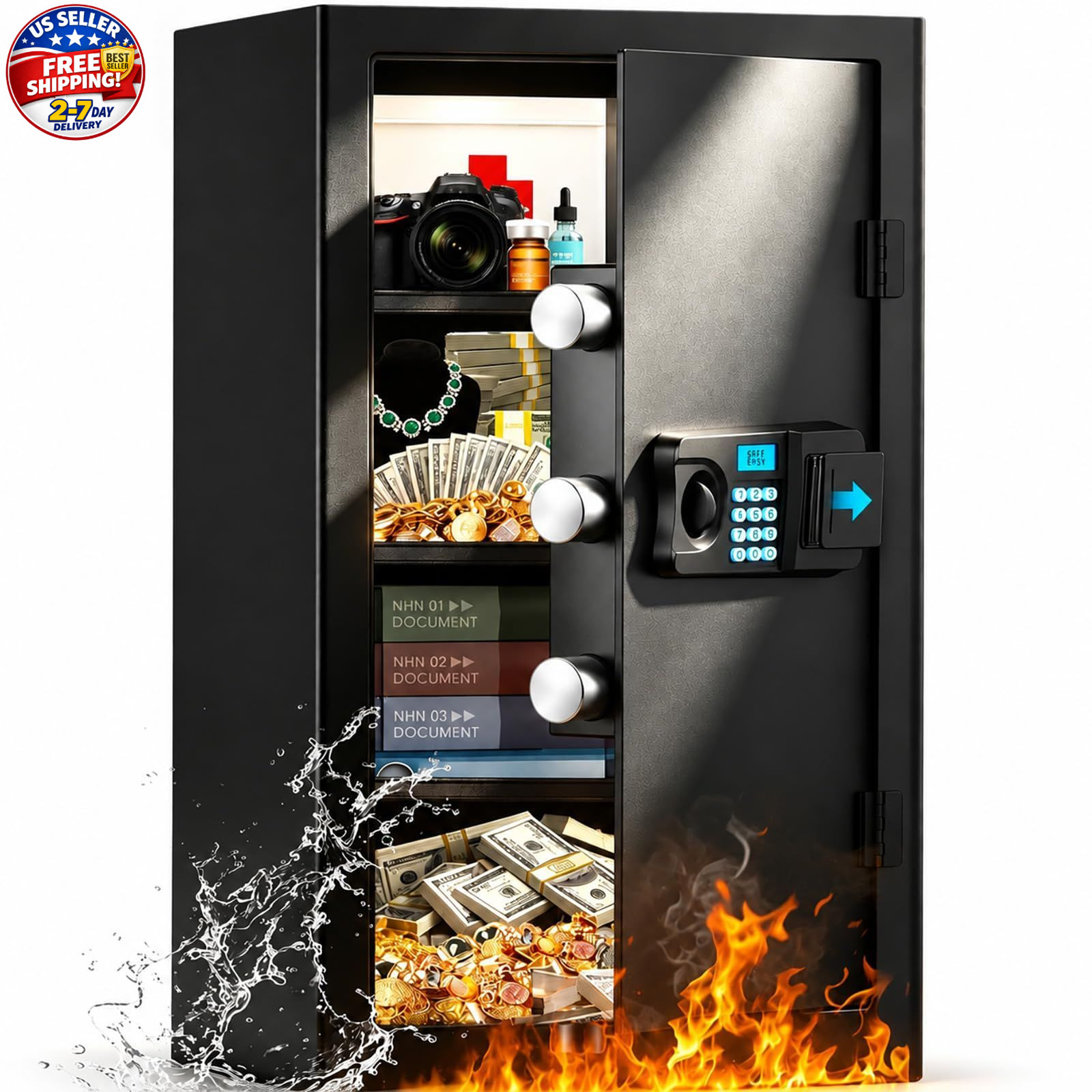 7.0 Cuft Large Fireproof Safe for Home, Digital Anti-theft Safe Box with Comb...