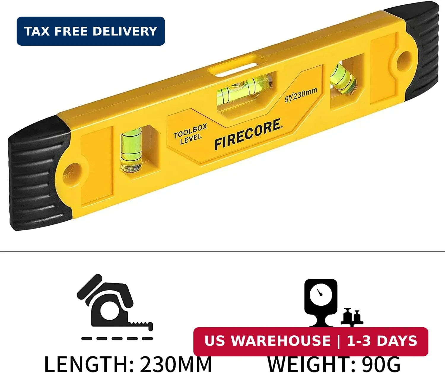 Firecore 3pcs Magnetic Torpedo Level, 9-Inch Shockproof Toolbox Level with 3 Bub