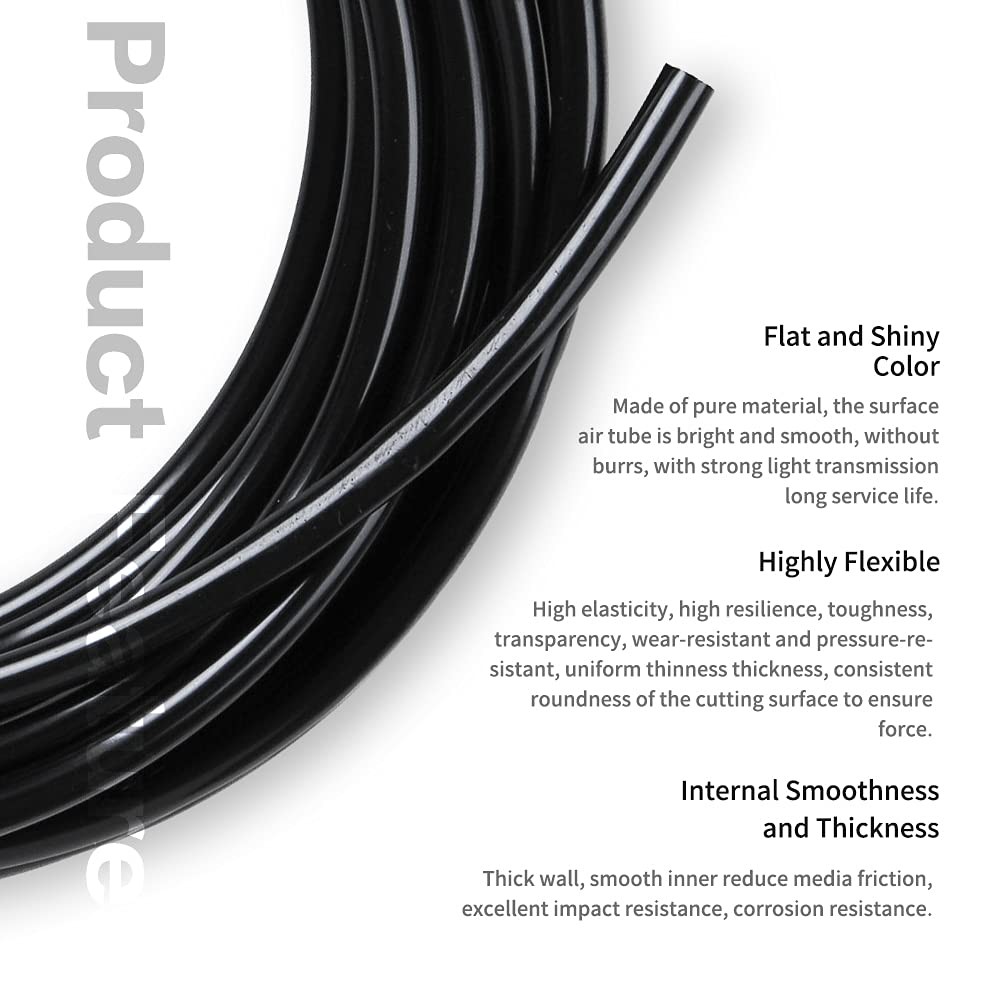 CGELE Pneumatic Tubing Black PU Air hose Pipe 6mm OD / 4mm ID × 12m,