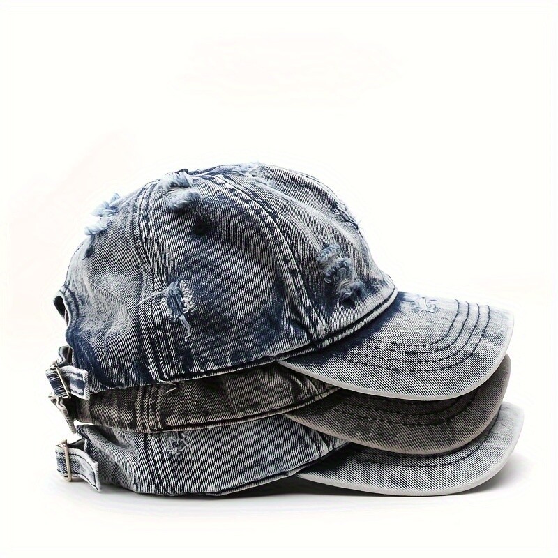 Unisex Washed Denim Baseball Cap Hat Ripped Distressed Destroyed Adjustable