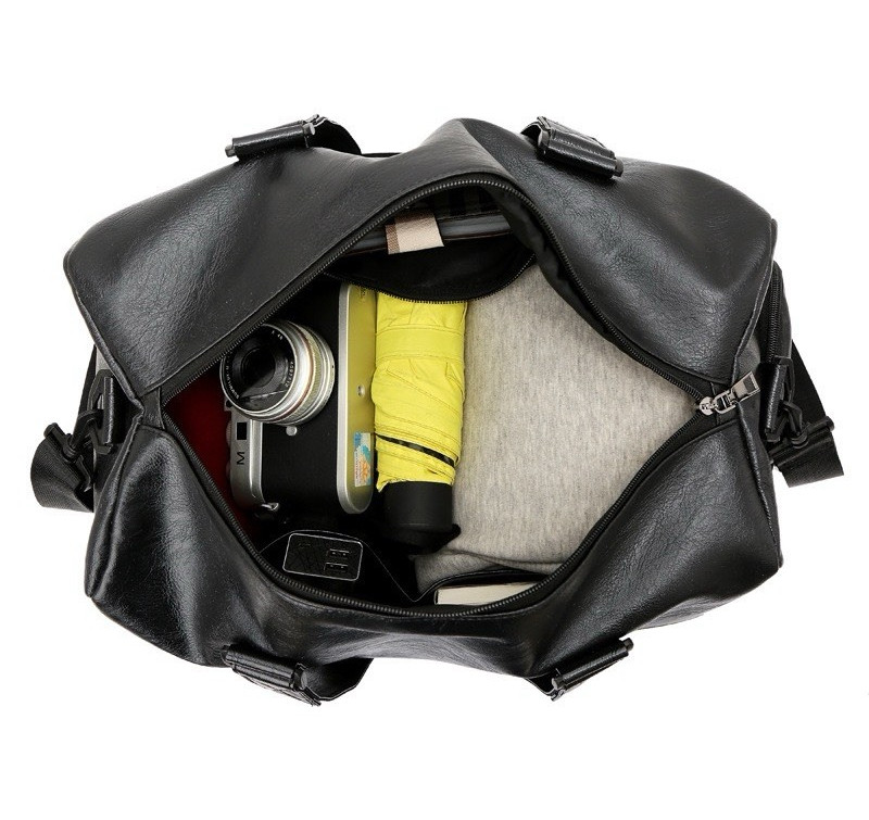 Large Black  Synthetic Leather Grip Gym Bag Zip Closure Water Resistant