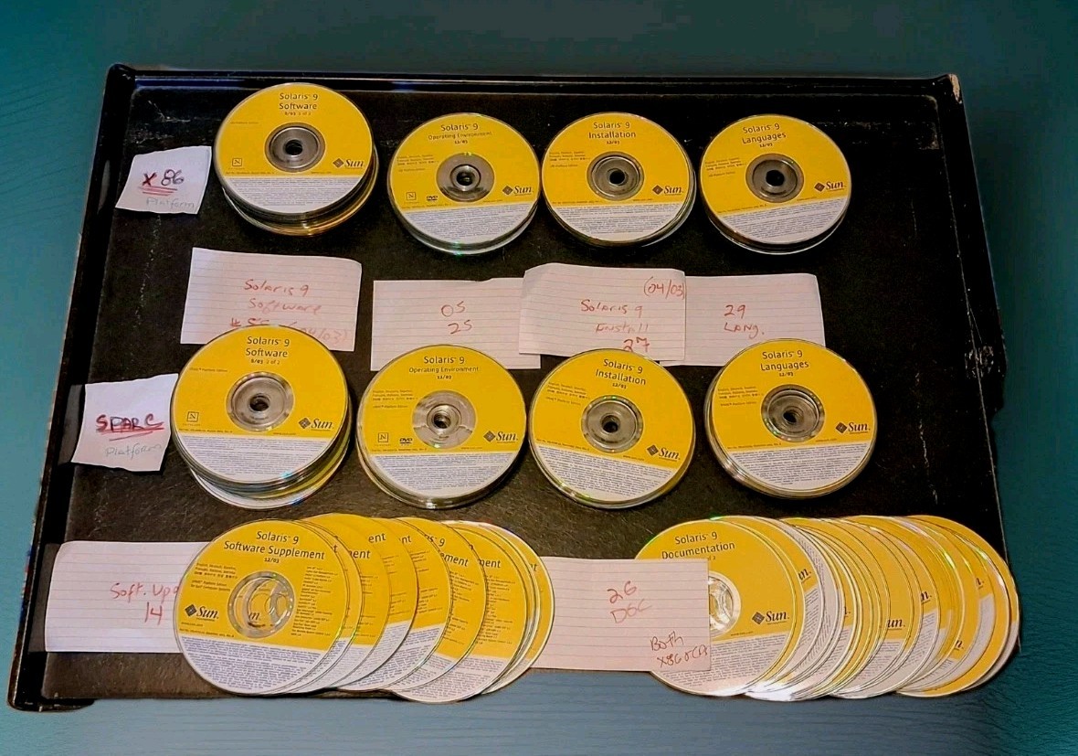 SUN Microsystems SOLARIS 9 -BOTH X86 & SPARC Platform Ed. 176 DISCS bundle Lot
