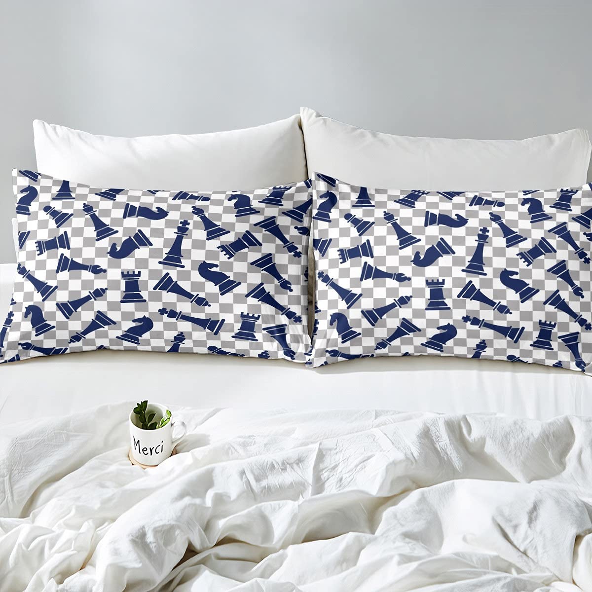 International Chess Bed Sheets Twin Size,Chess Board Game Bedding Set for Boy...