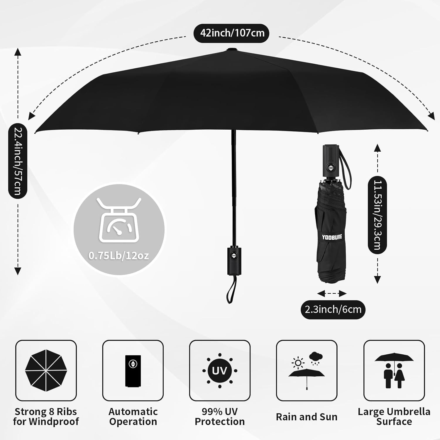 Yoobure Windproof Travel Umbrella - Automatic Umbrellas for Rain, Compact Foldin