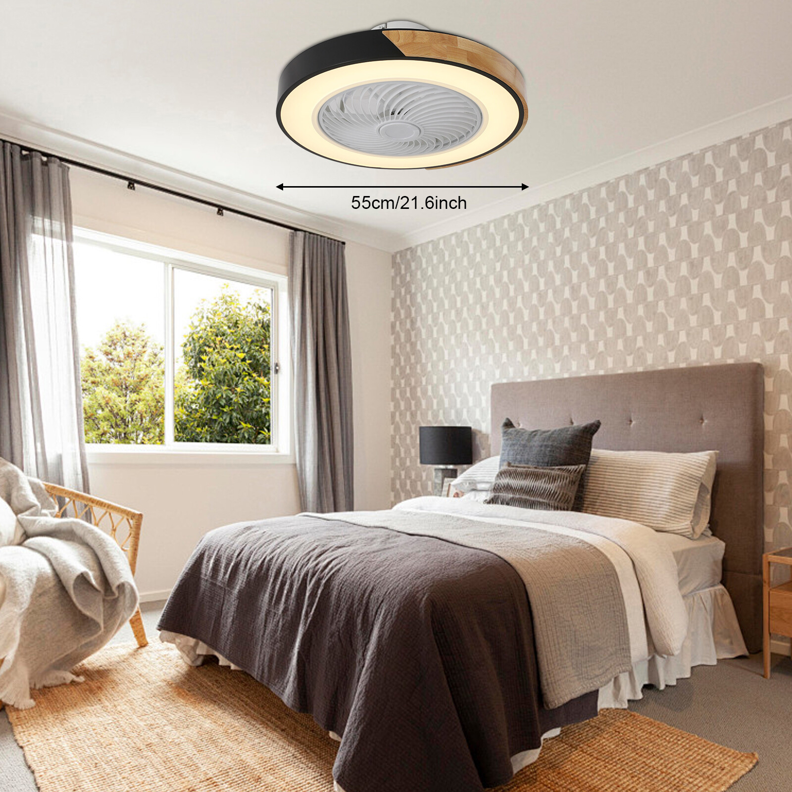 21.6" Modern Led Ceiling Fan Lights Flush Mount Light Kit With Remote Control