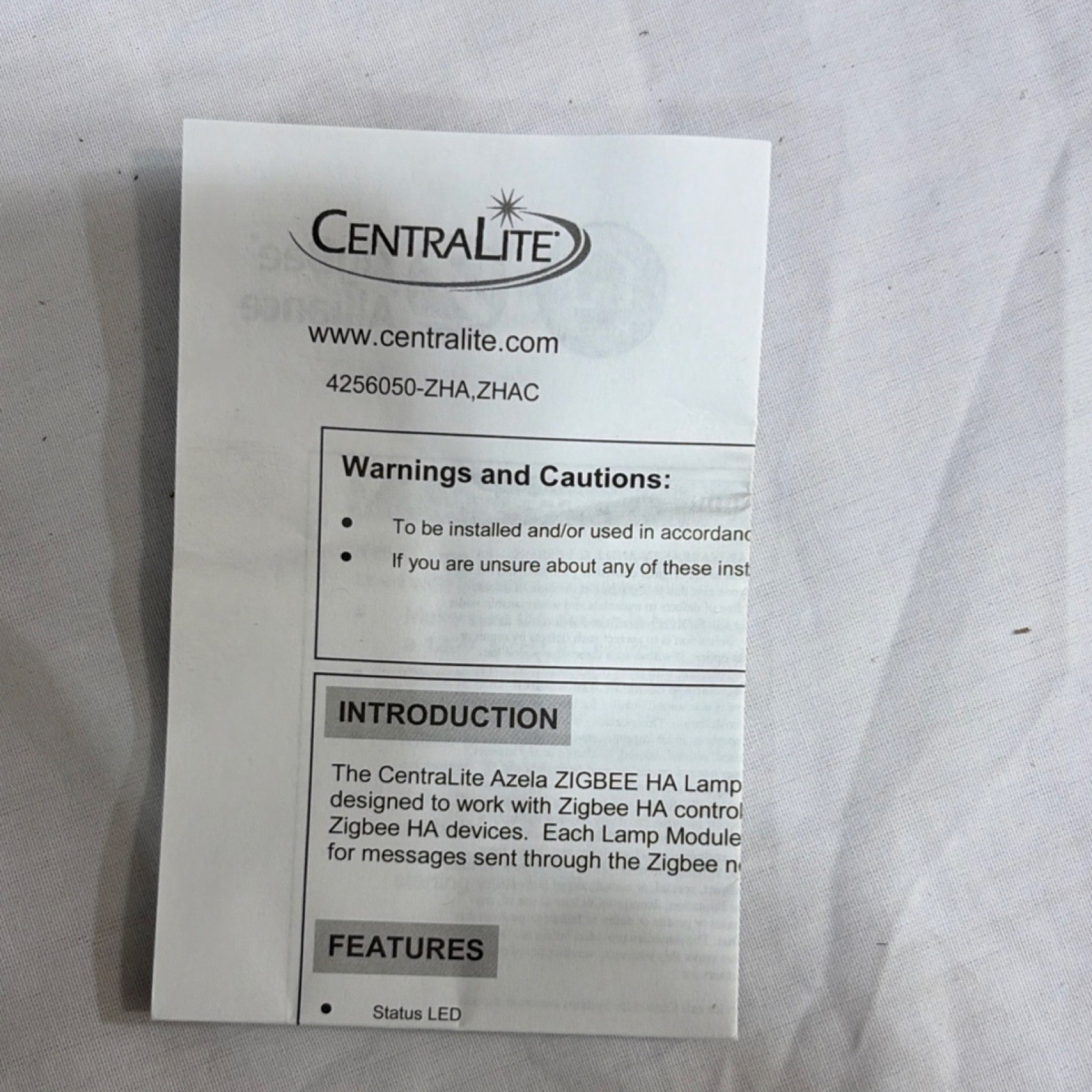 Centralite ZigBee HA Lamp Module Smart Plug Type B 120V White Status LED