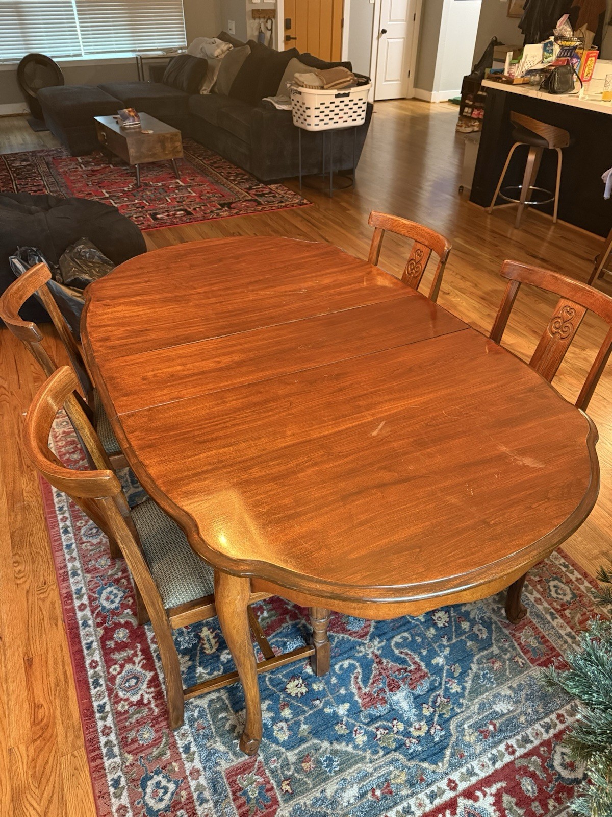 Solid Wood 6 Person Dining Table with 4 Chairs Set