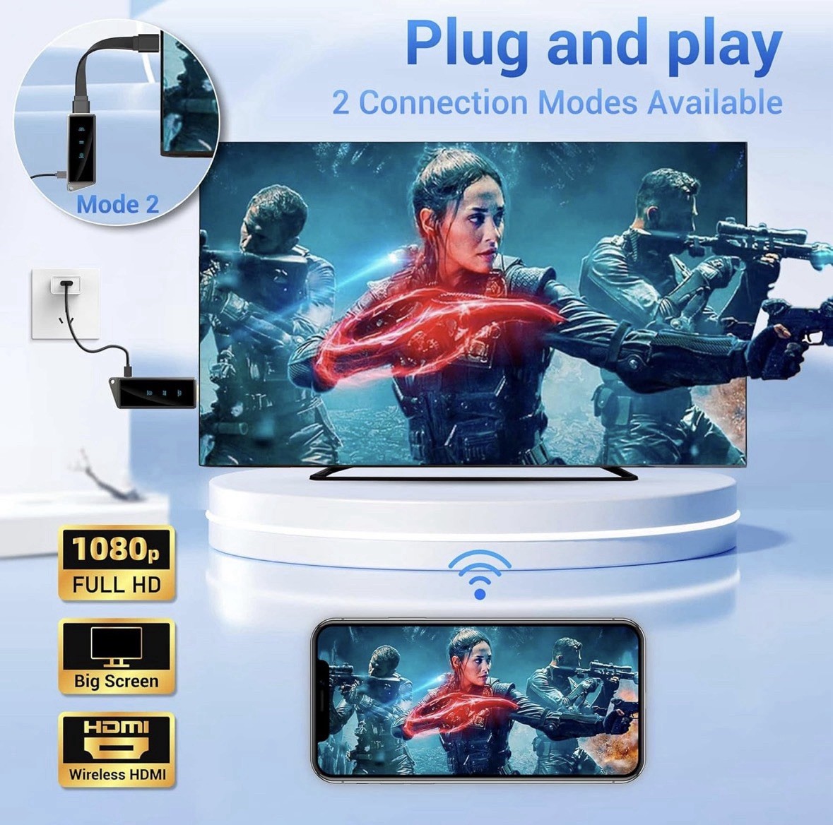 Wireless HDMI Display Dongle Adapter, Portable Transmitter, Streaming Media