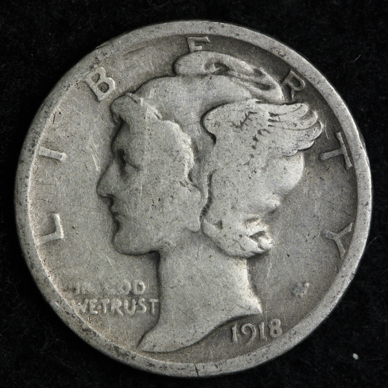 1918-S Mercury Silver Dime FINE E136 T