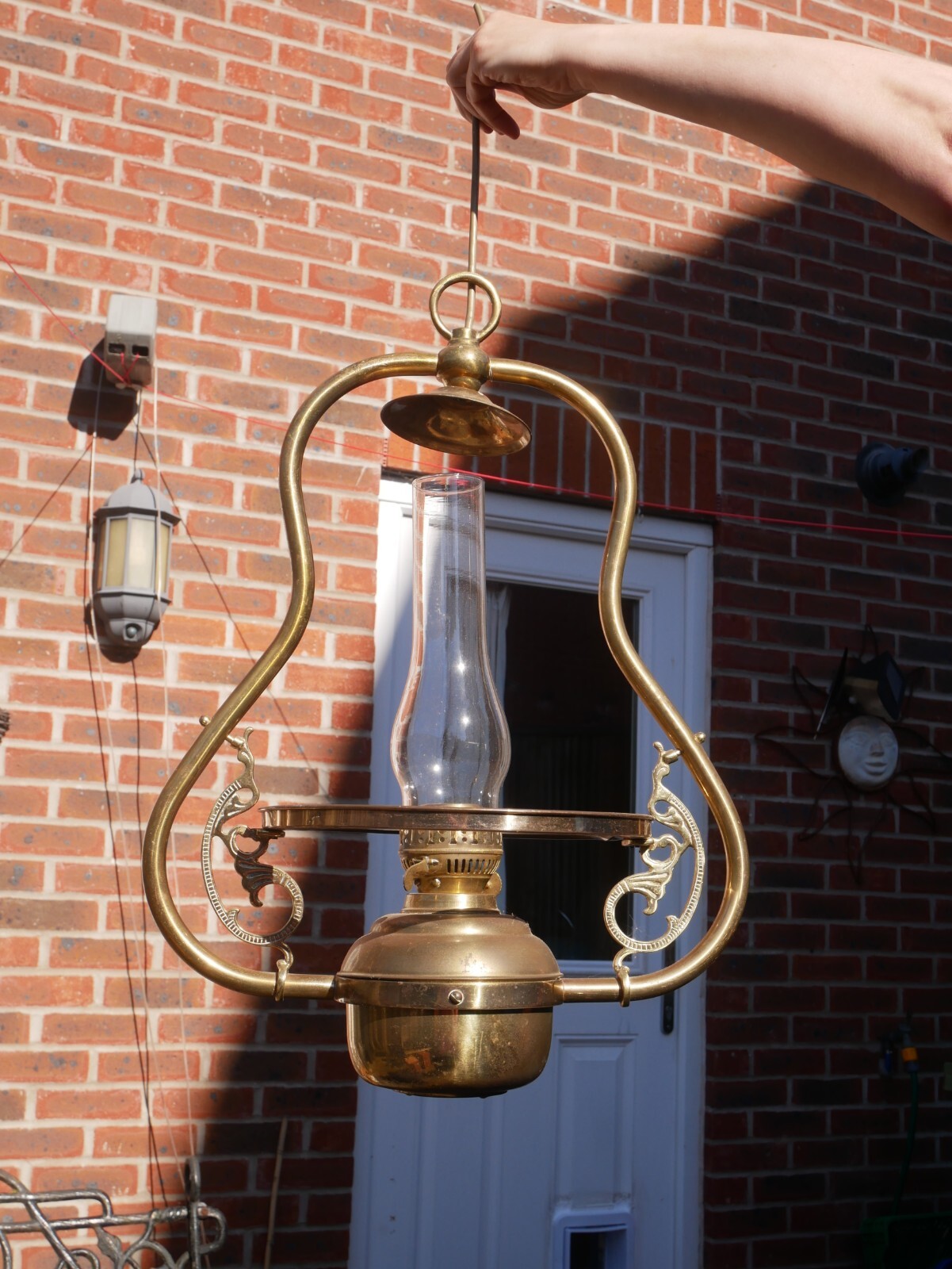 Art nouveau style hanging light, oil lamp conversion