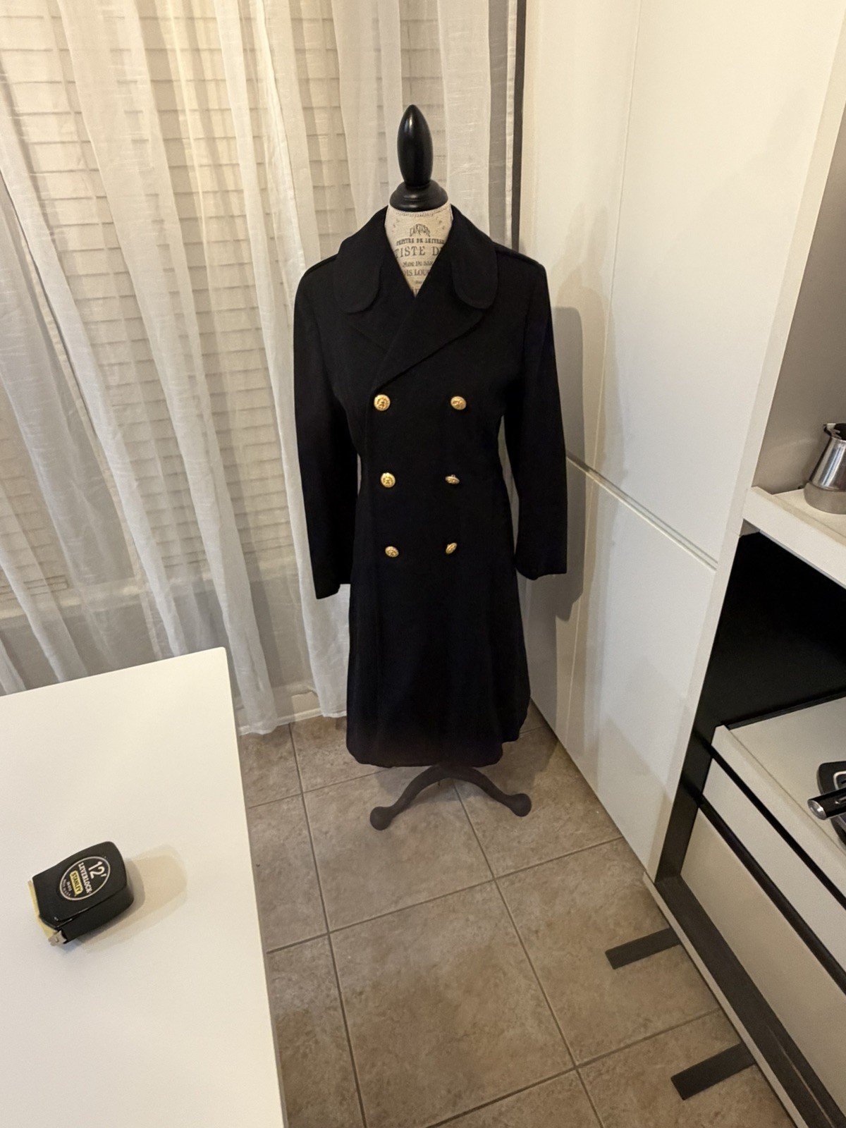 US Navy Officer Long Wool Bridge Dress Coat Gold Eagle Buttons VINTAGE Size 38 R