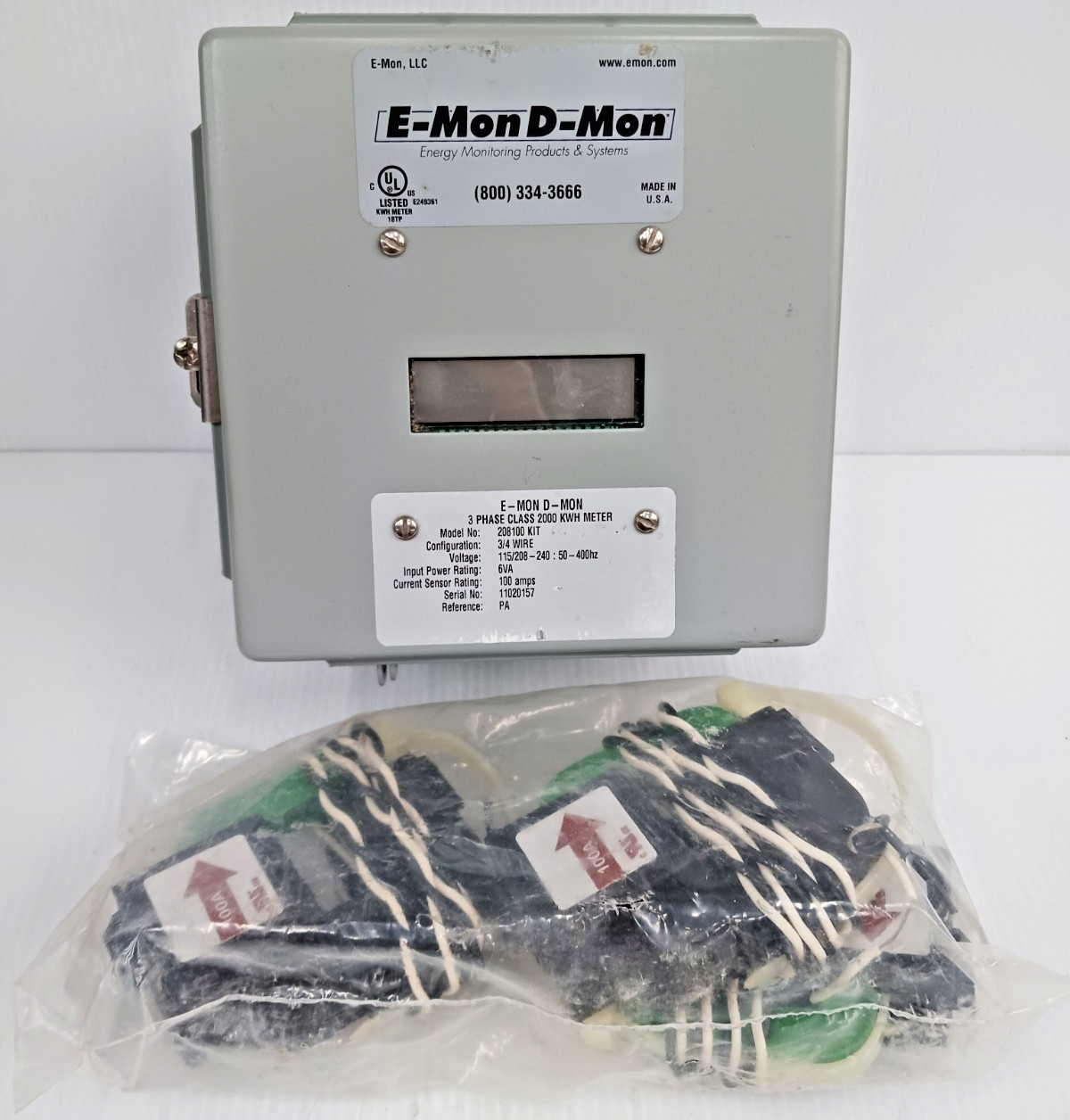 New E-Mon D-Mon 100 Amp 3 Phase Meter 208100-KIT 2000 KWH Meter W/ Sensors