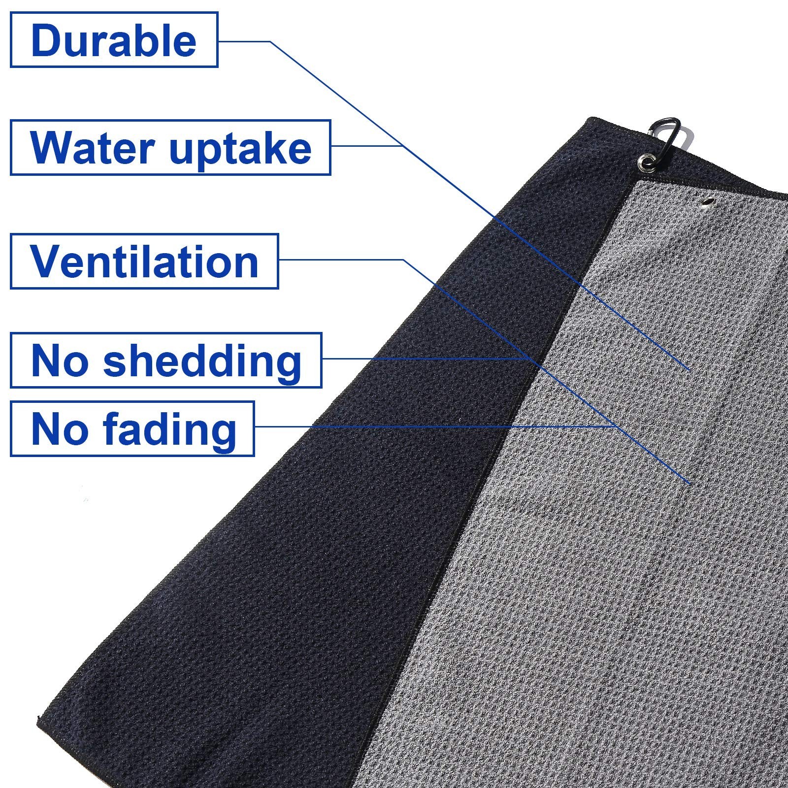 2 Pack 16" x 24" Tri-fold Golf Towel Set, Microfiber Fabric Waffle Pattern To...