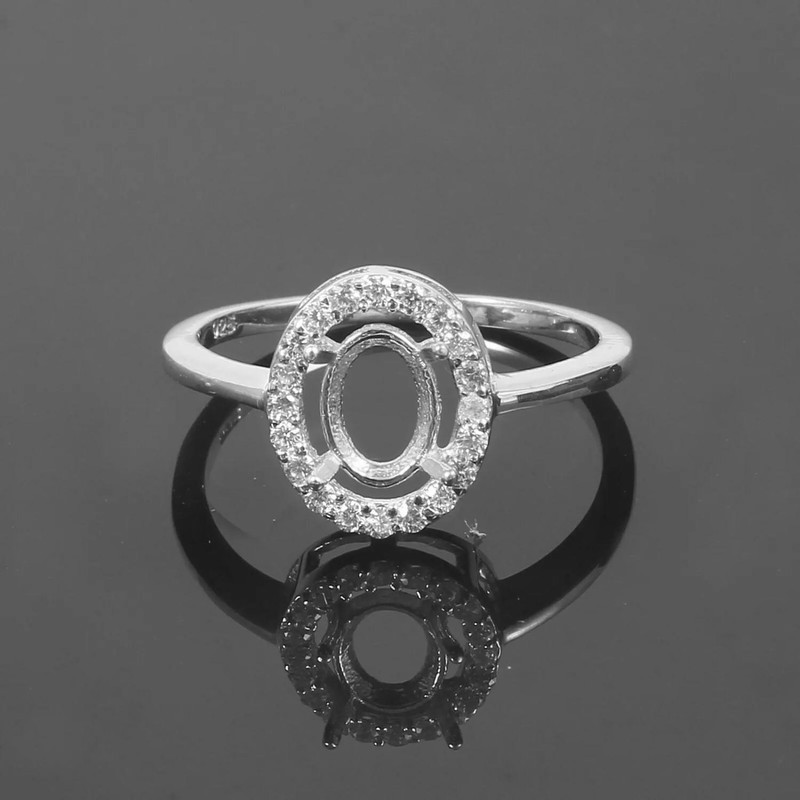 925 Sterling Silver Semi Mount 4x6 mm Oval Shape Blank Setting Engagement Ring