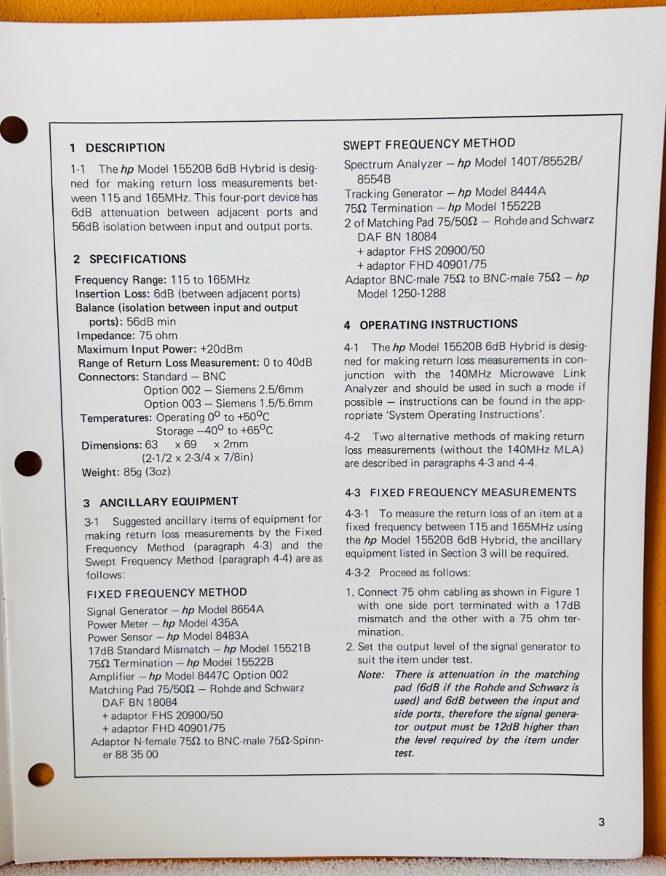 HP 15520-90000 Model 15520B Operating Note Manual.