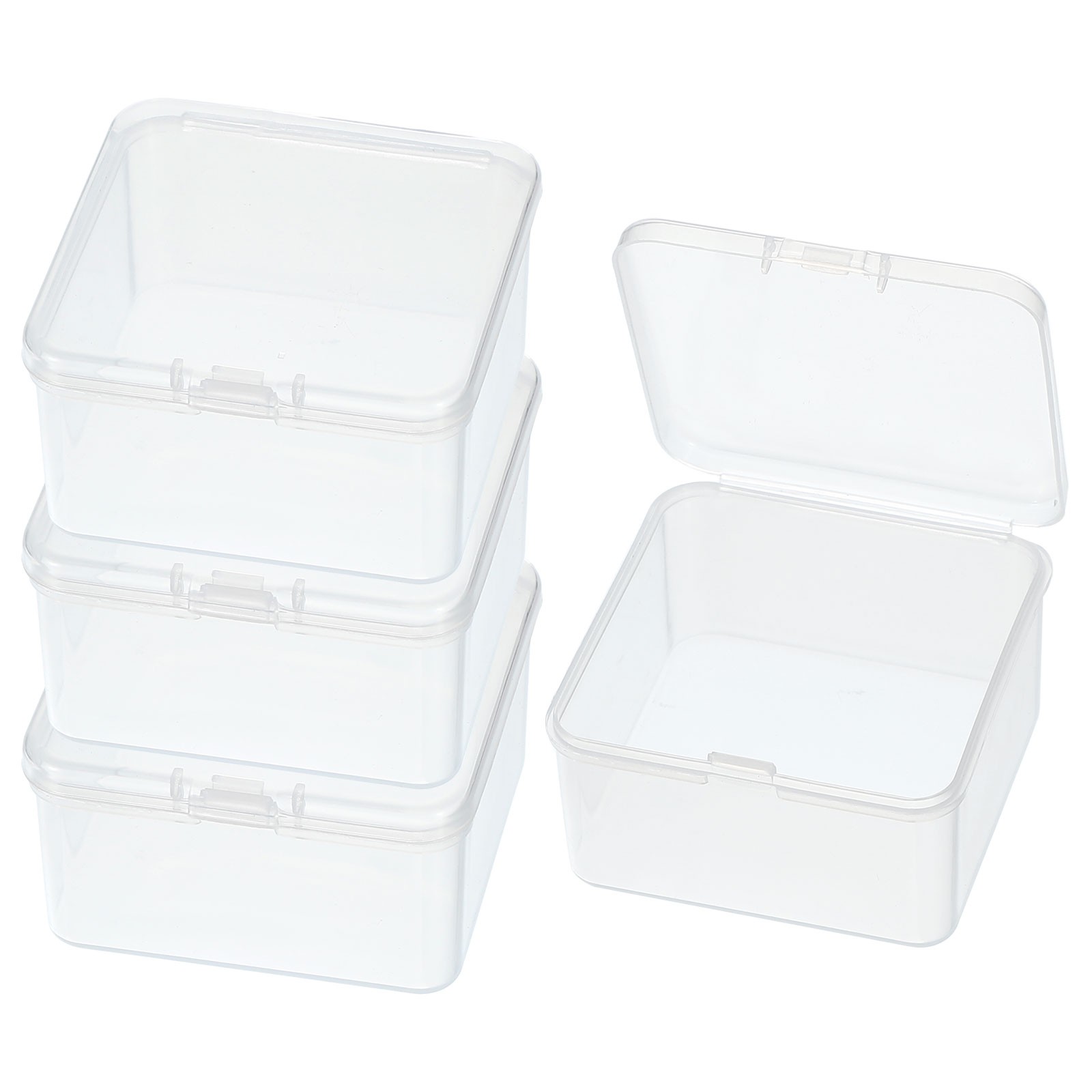 4 Pcs 2.5x2.5x1.4 Inch Nail Charm Organizer 1 Grid Craft Storage Box Transparent