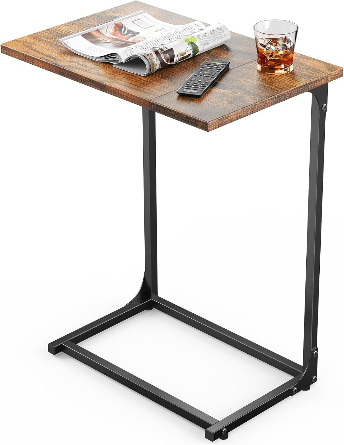C-Shaped Side Table C Table Sofa W/ Two-Piece Desktop & Metal Frame Large