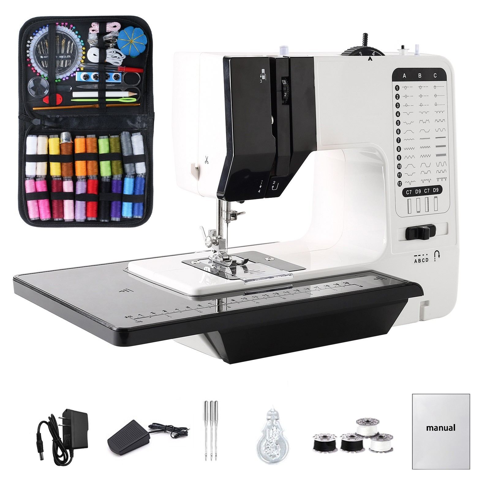 38 Stitches Mini Sewing Machine with Extension Table & 113PCS Sewing Kit US Plug