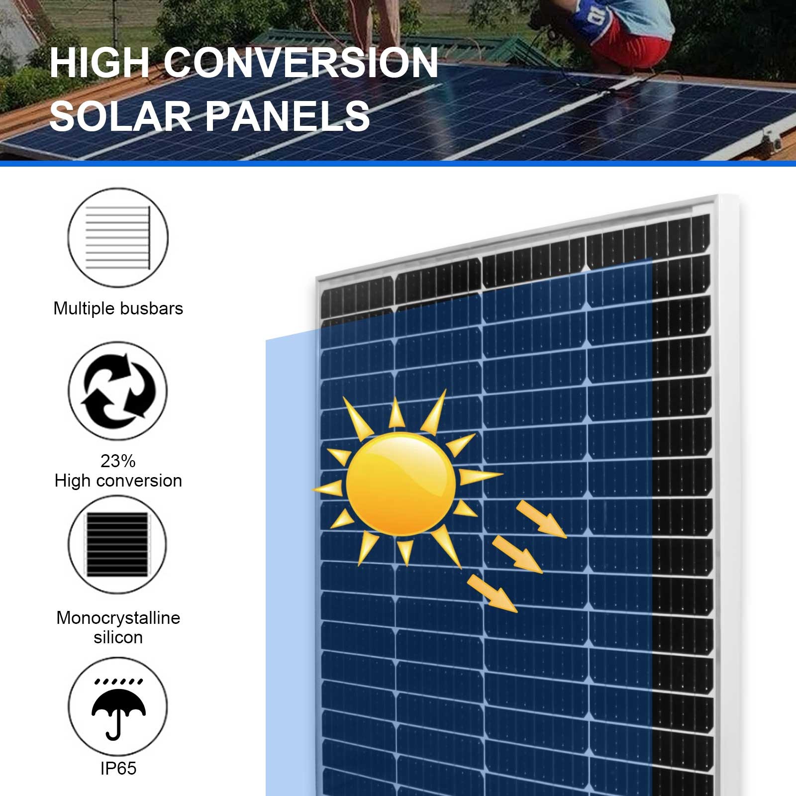 PFCTART 5Pcs 200 Watt Rigid Monocrystalline Solar Panel 12 Volt Home RV Marine