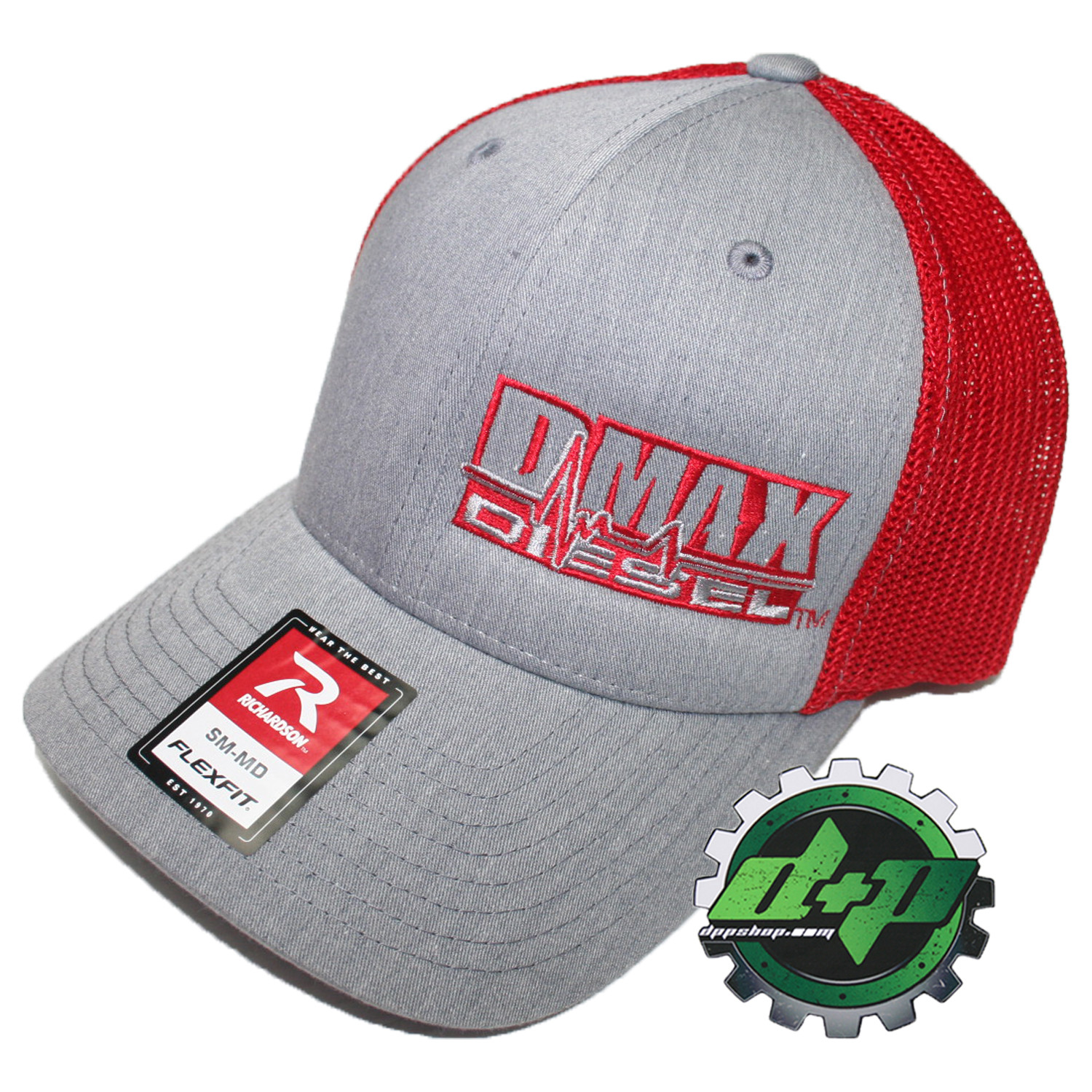 Dmax Duramax truck hat richardson 110 Gray denim RED mesh diesel S/M