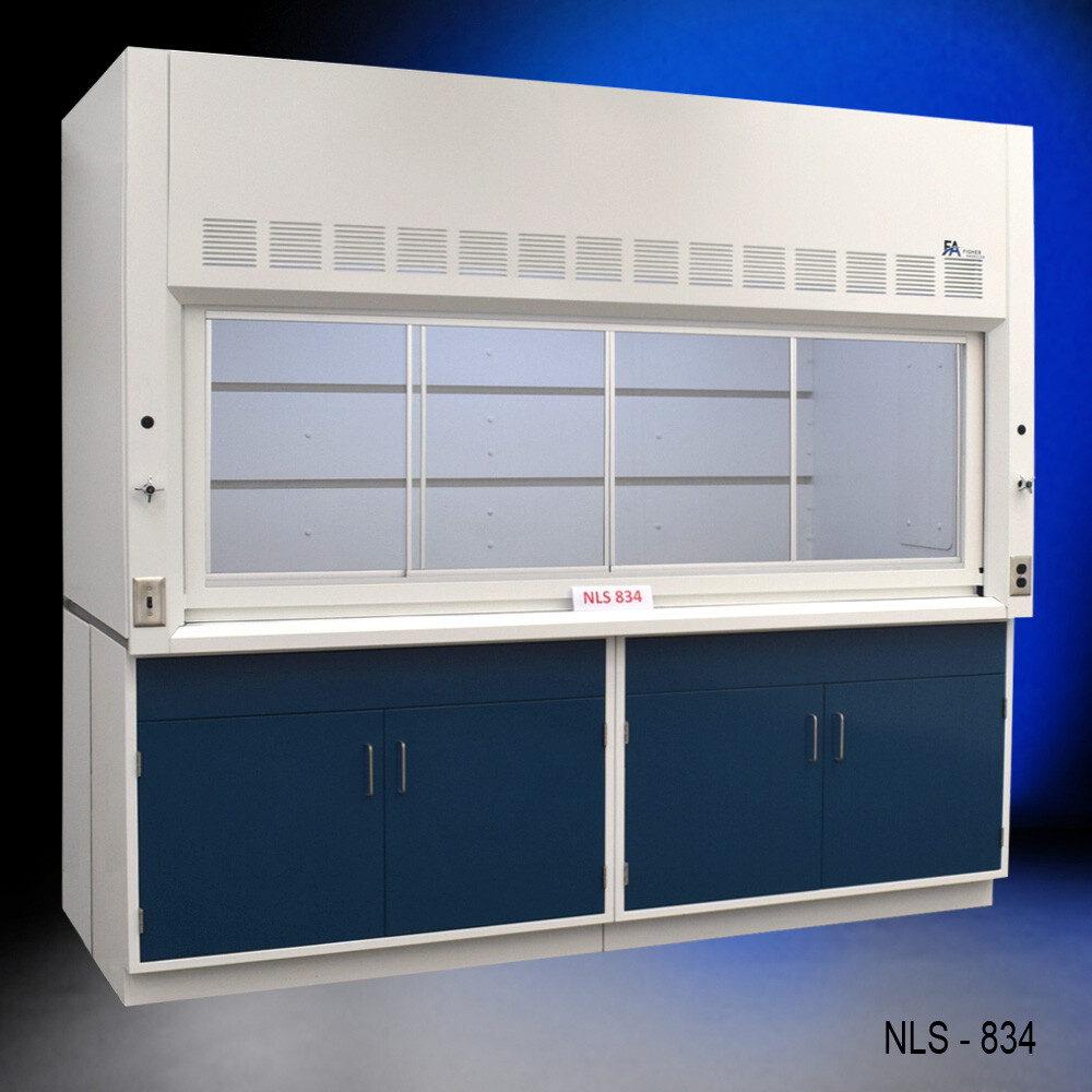8' x 4' Fisher American Laboratory Fume Hood w/ Blue Storage Cabinets/ E2-648