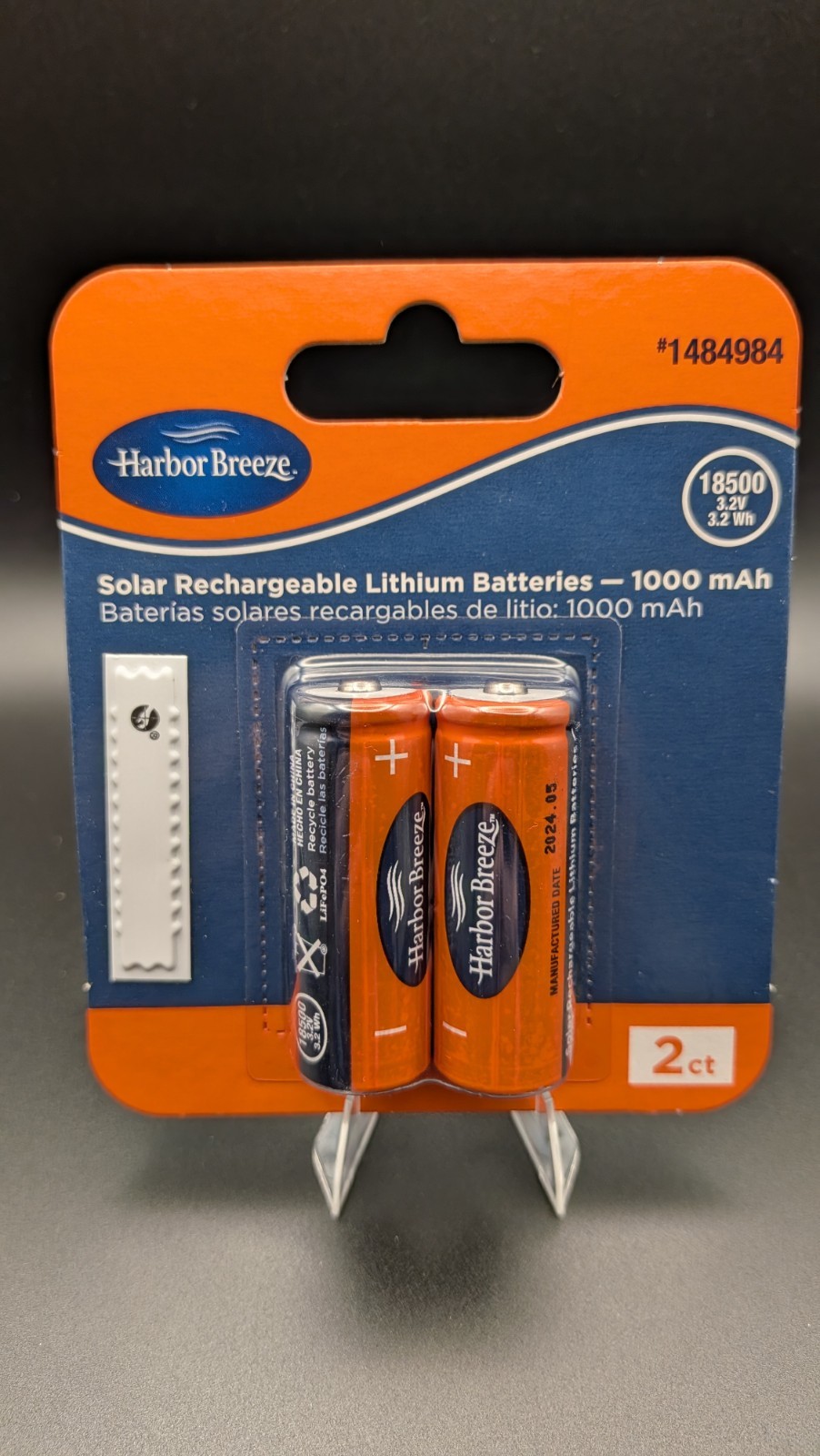 Harbor Breeze 18500 LiFePO4 1000mAh 3.2V Solar Light Battery 2 Pack - NEW