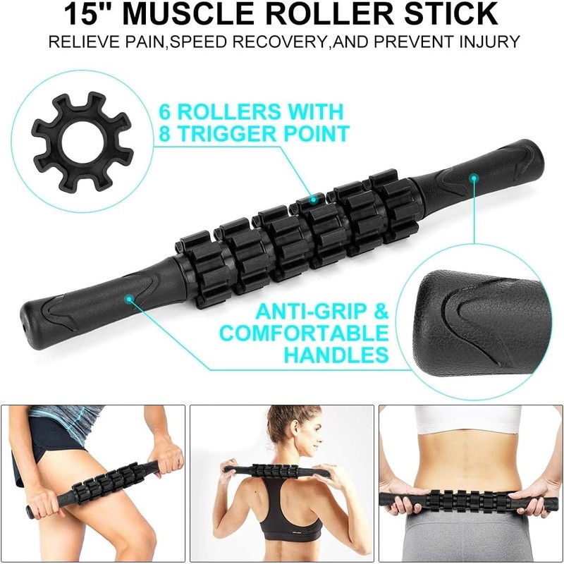High Density Foam Roller Massage Kit W/ Deep Tissue Stick Ball Stretch Strap New