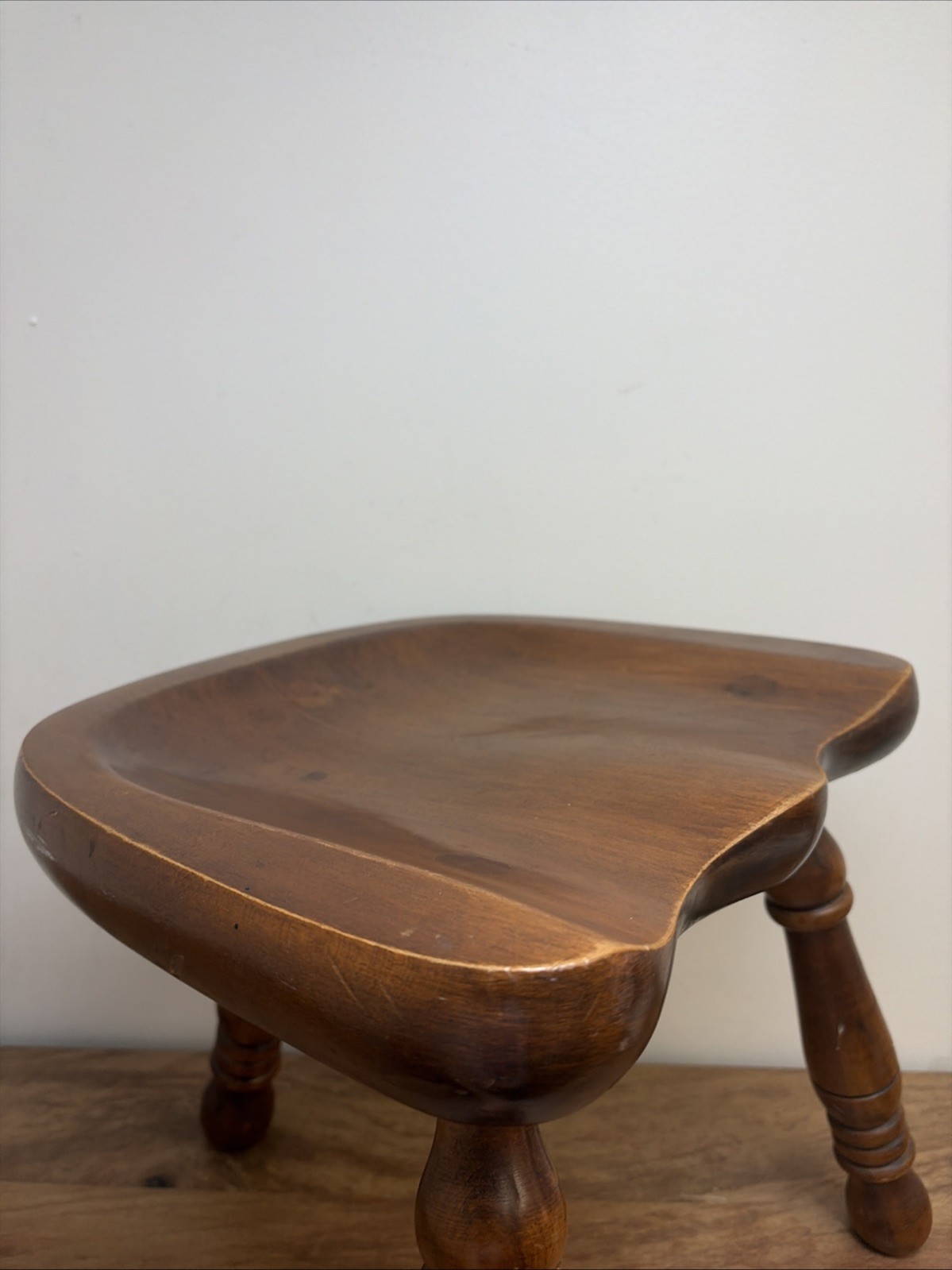 Vintage 3 Leg Maple Milking Stool #R82A Solid Wood Butt Or Saddle Seat Stool