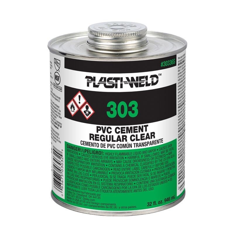 Plasti-Weld 303 PVC Cement Regular Clear 16 oz NSF Certified ASTM D2564 NEW