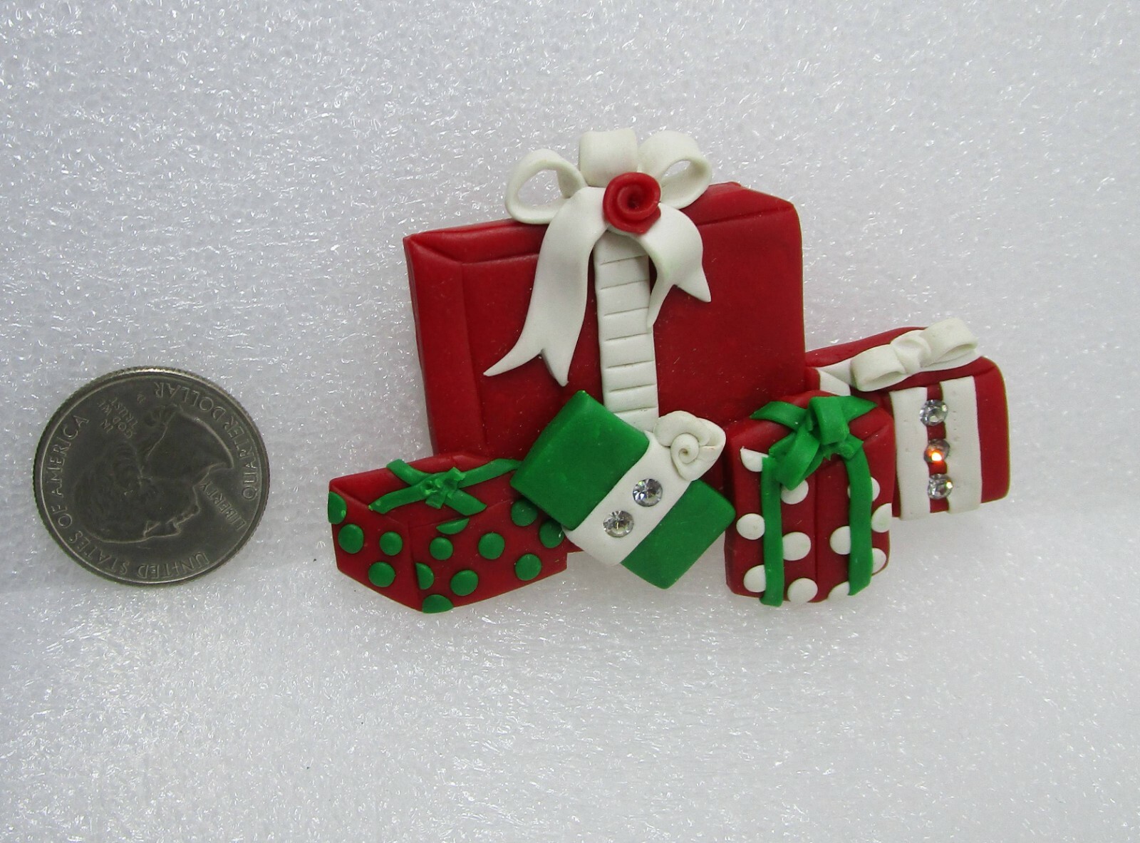 Gone Troppo Handcrafted Clay Christmas Presents w/ Rhinestones Pin