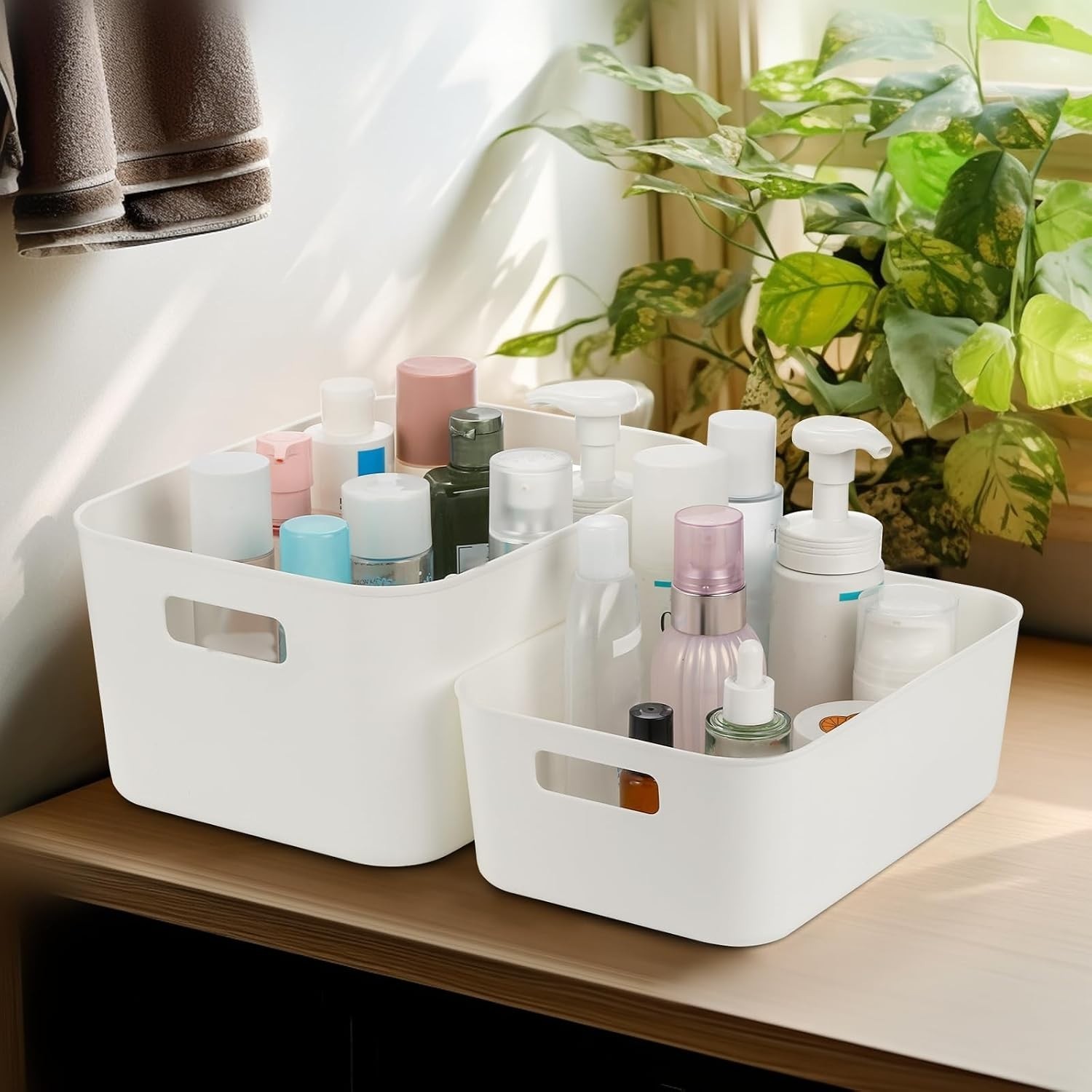 Minimalist White Open Storage Bins - 5 Pack for Kitchen and Office Organization