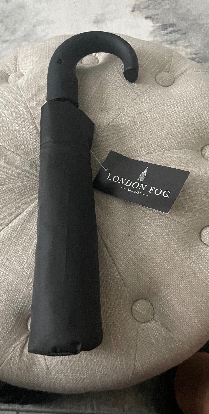 LONDON FOG UMBRELLA BLACK CHECK AUTO OPEN SUPER MINI  NWT