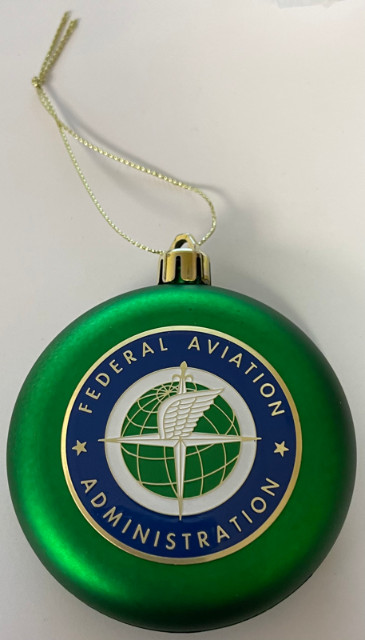 FAA FEDERAL AVIATION ADMINISTRATION 3" GREEN Ornament w 2" Emblem