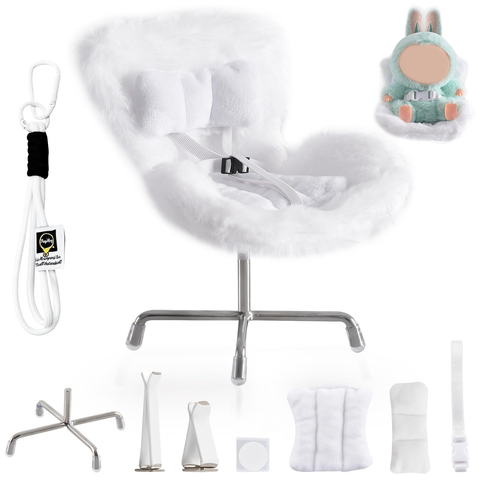Doll Car Seat Compatible with Bubudoll, Small for 6 inches, White