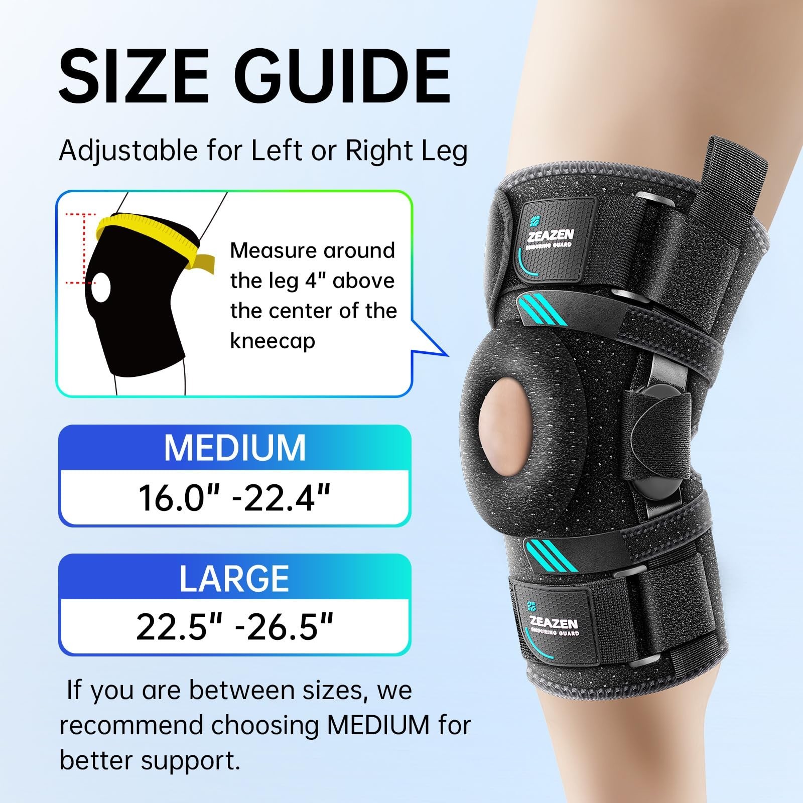 Hinged Knee Brace with Dual Metal Side Stabilizers & Patella Support – Adj