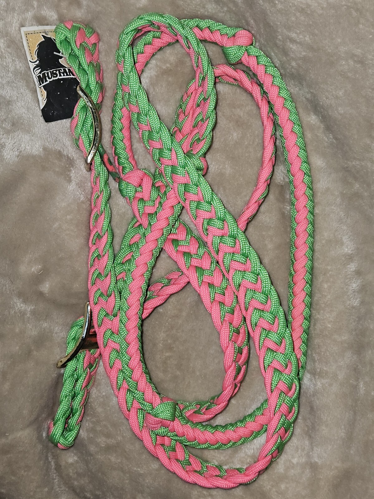 Horse Nylon Braided Knotted Barrel Gaming Reins Lime Green Pink Adjustabl 8106WN