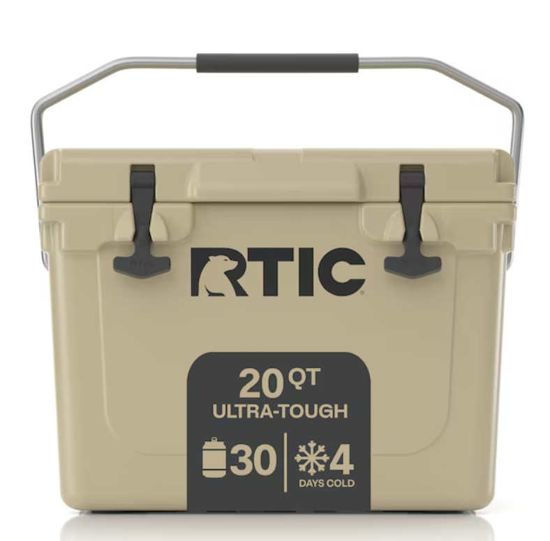 RTIC Ultra-Tough 20 Qt Hard Cooler Tan Rotomolded Insulated Ice Chest w/Drain
