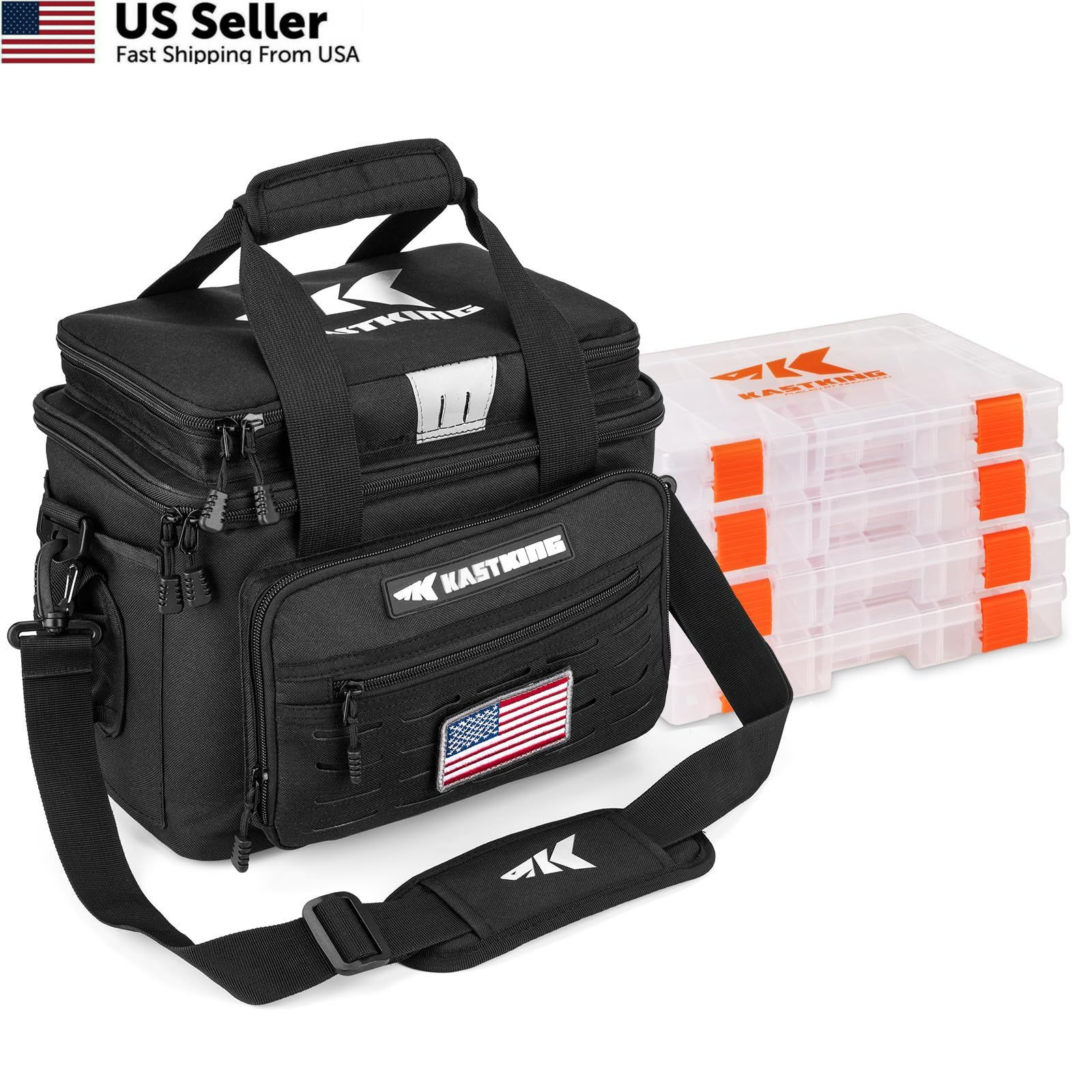 KastKing Karryall Fishing Tackle Bags with 4 * Medium - 4*3600 Trays, Black