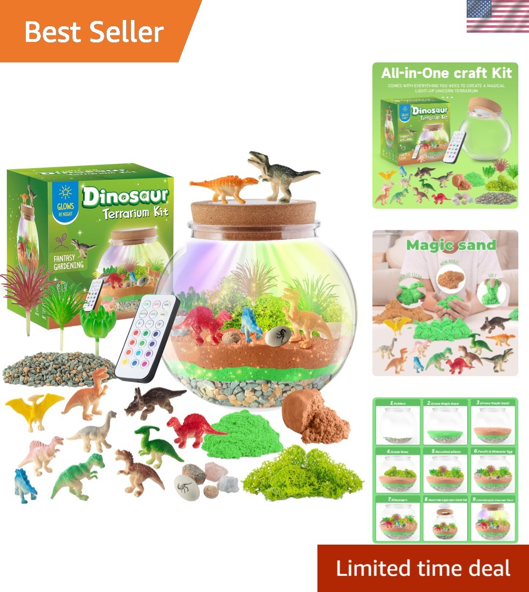 Magical Dinosaur DIY Terrarium with Remote-Controlled Light - Ages 4 to 12