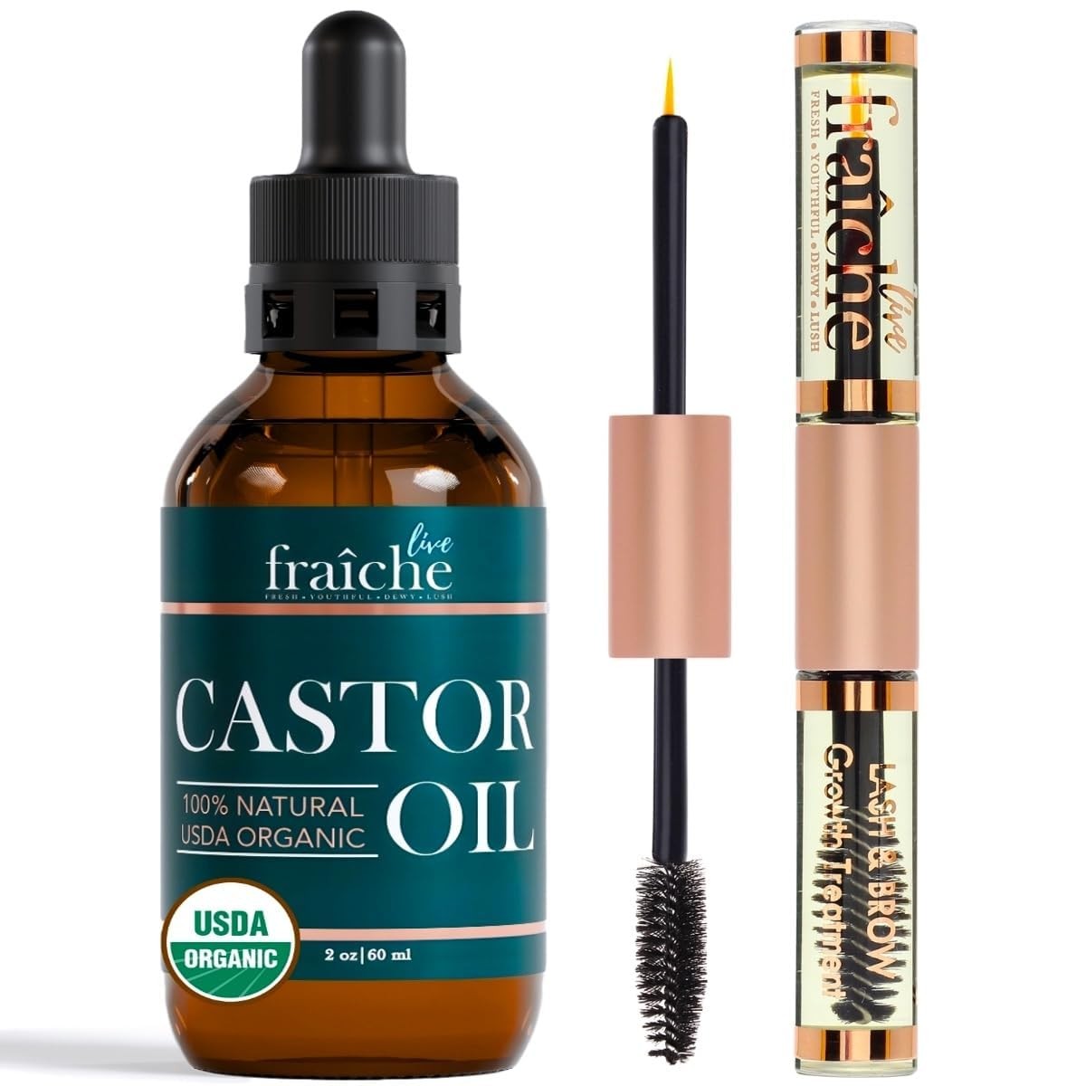 Live Fraiche Organic Castor Oil Lash Serum for Hair Growth, 100% Pure Eyebrow Ey