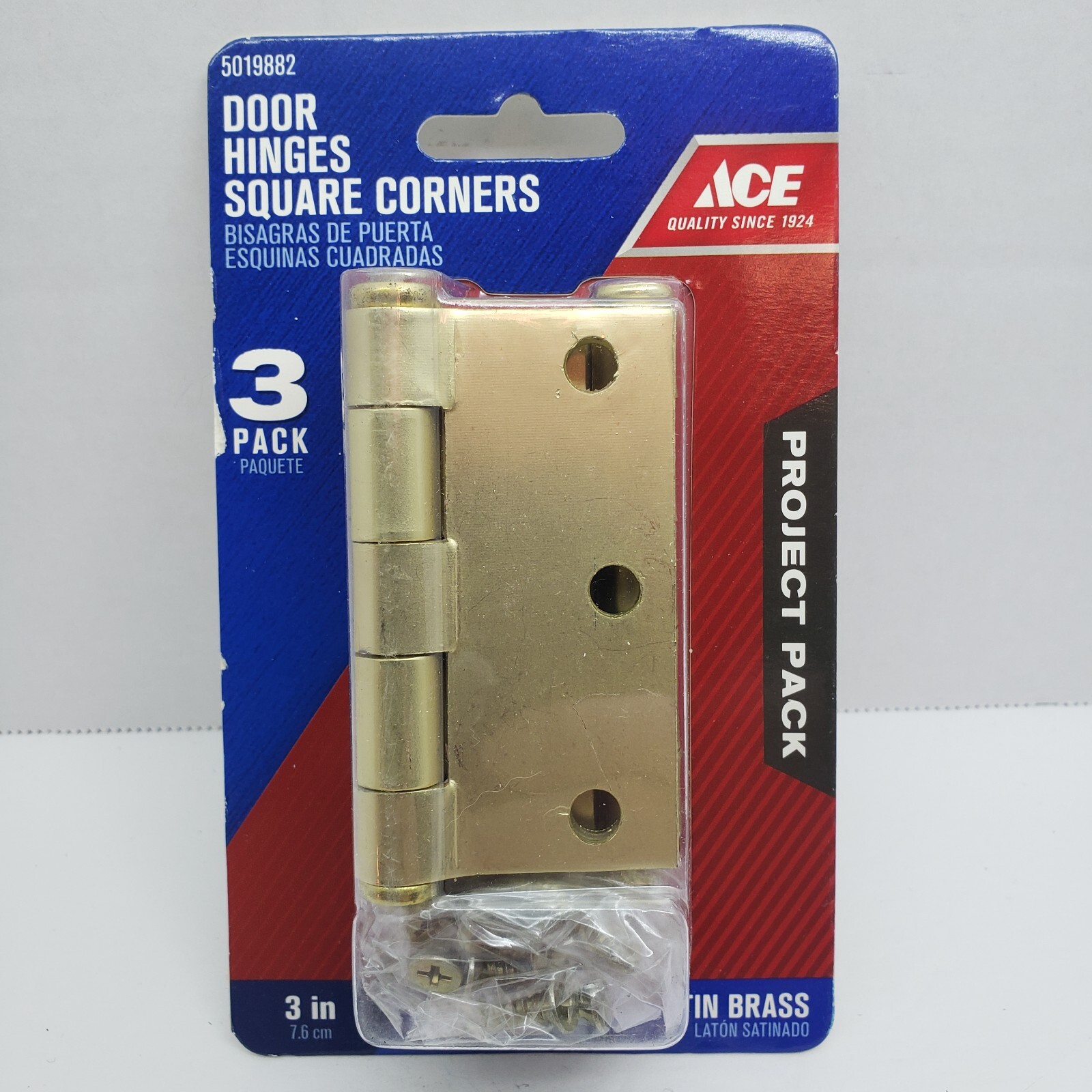 ACE Door Hinges Square Corner   3" Satin Brass   #5019882  3 PACK