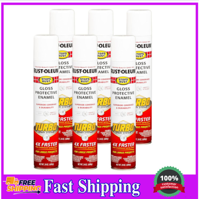 Rust-Oleum 334133-6PK Stops Rust Turbo Spray Paint, 24 oz, Gloss White, 6 Pack