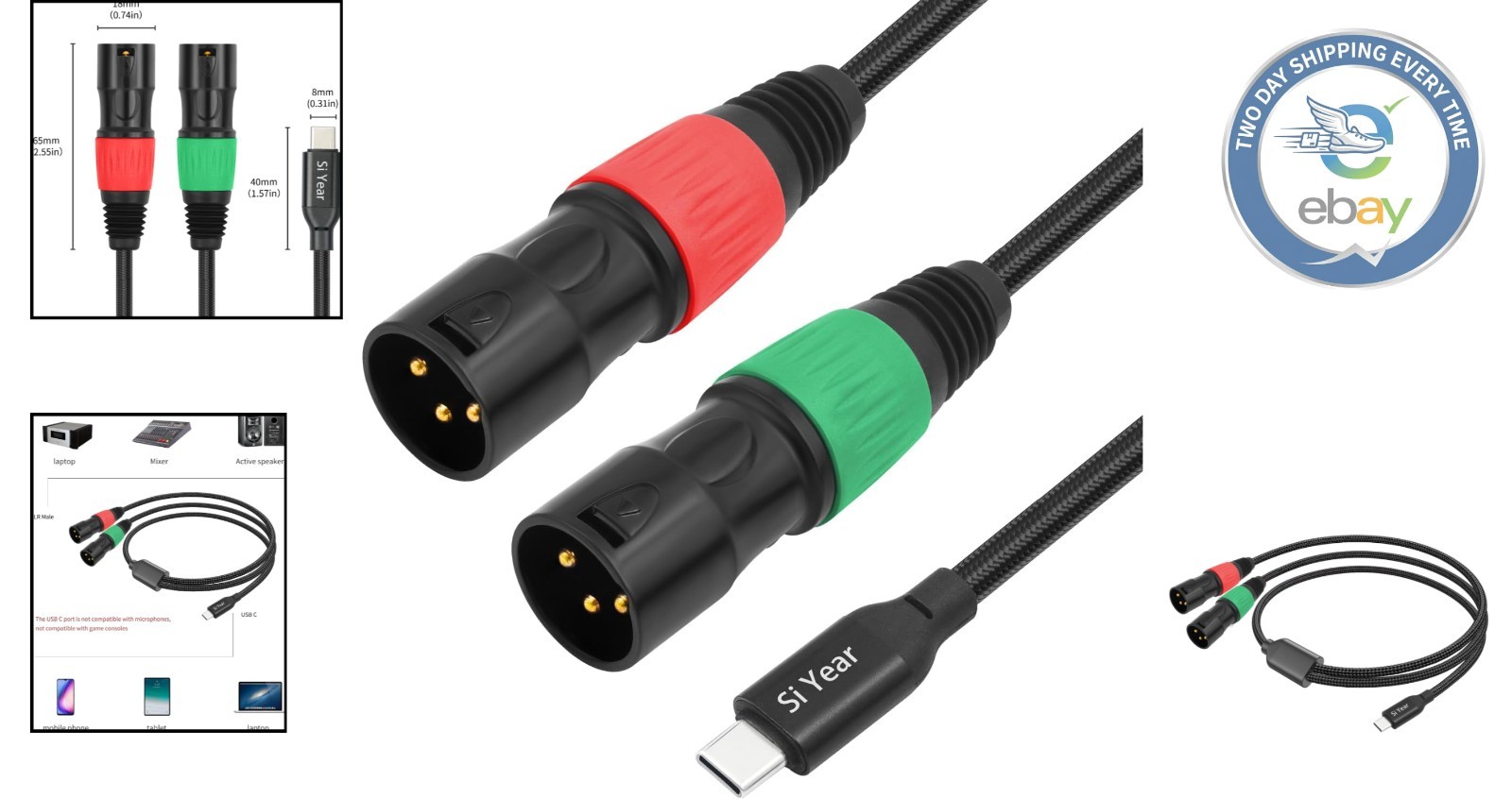 1M USB Type C to Dual XLR Cable - Durable Audio Adapter for Live Performances