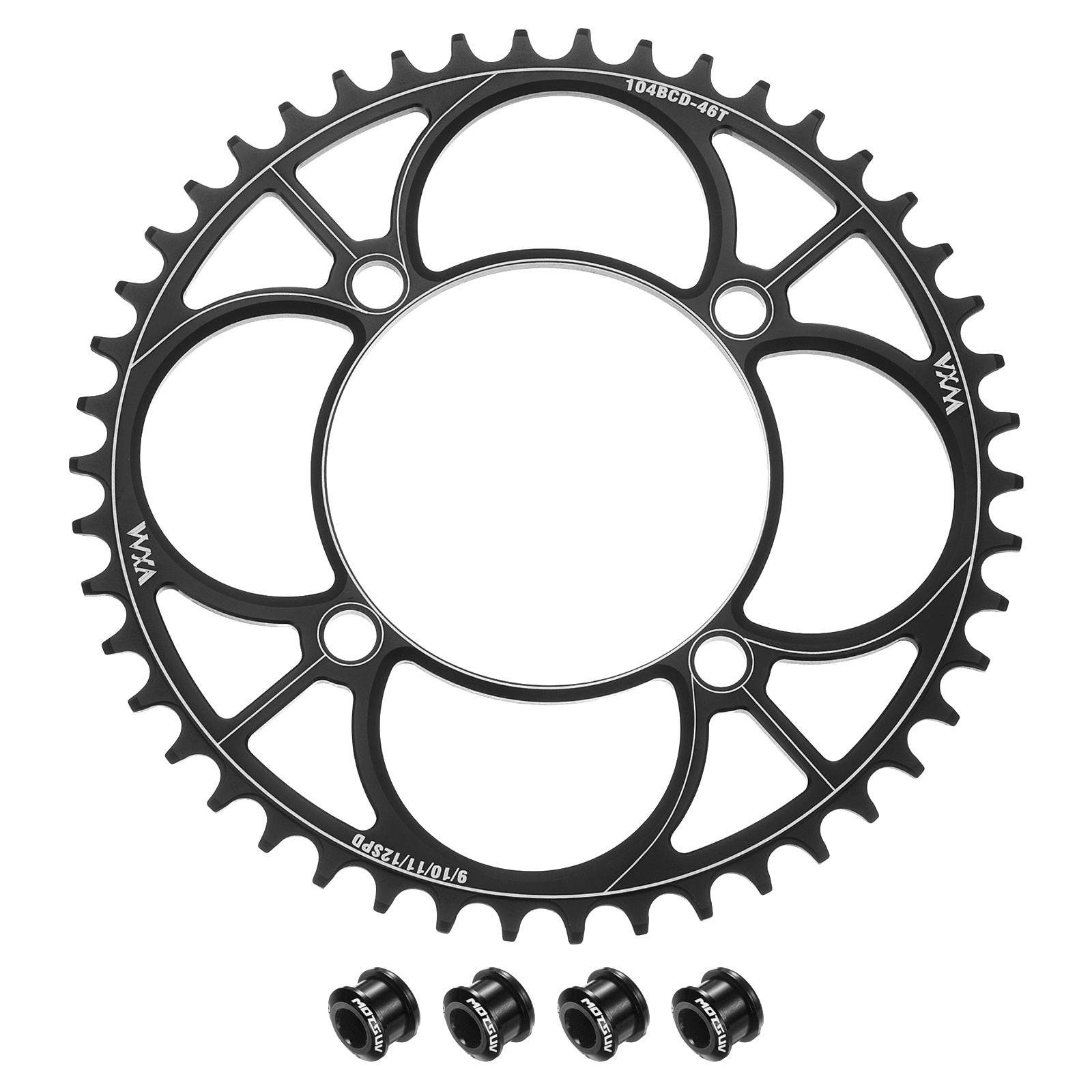 110BCD Bike Chainring 46T 191.78mm Diameter Round Aluminum with Screws Black