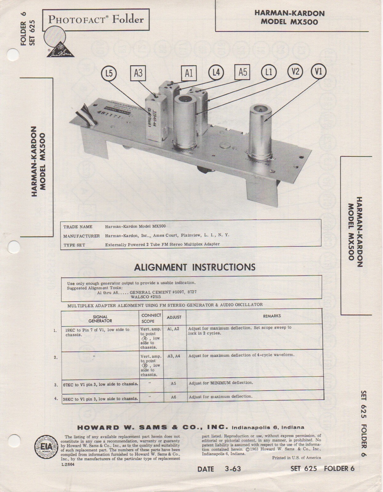 1963 HARMAN KARDON MX500 FM STEREO MULTIPLEX ADAPTOR SERVICE MANUAL RADIO FIX