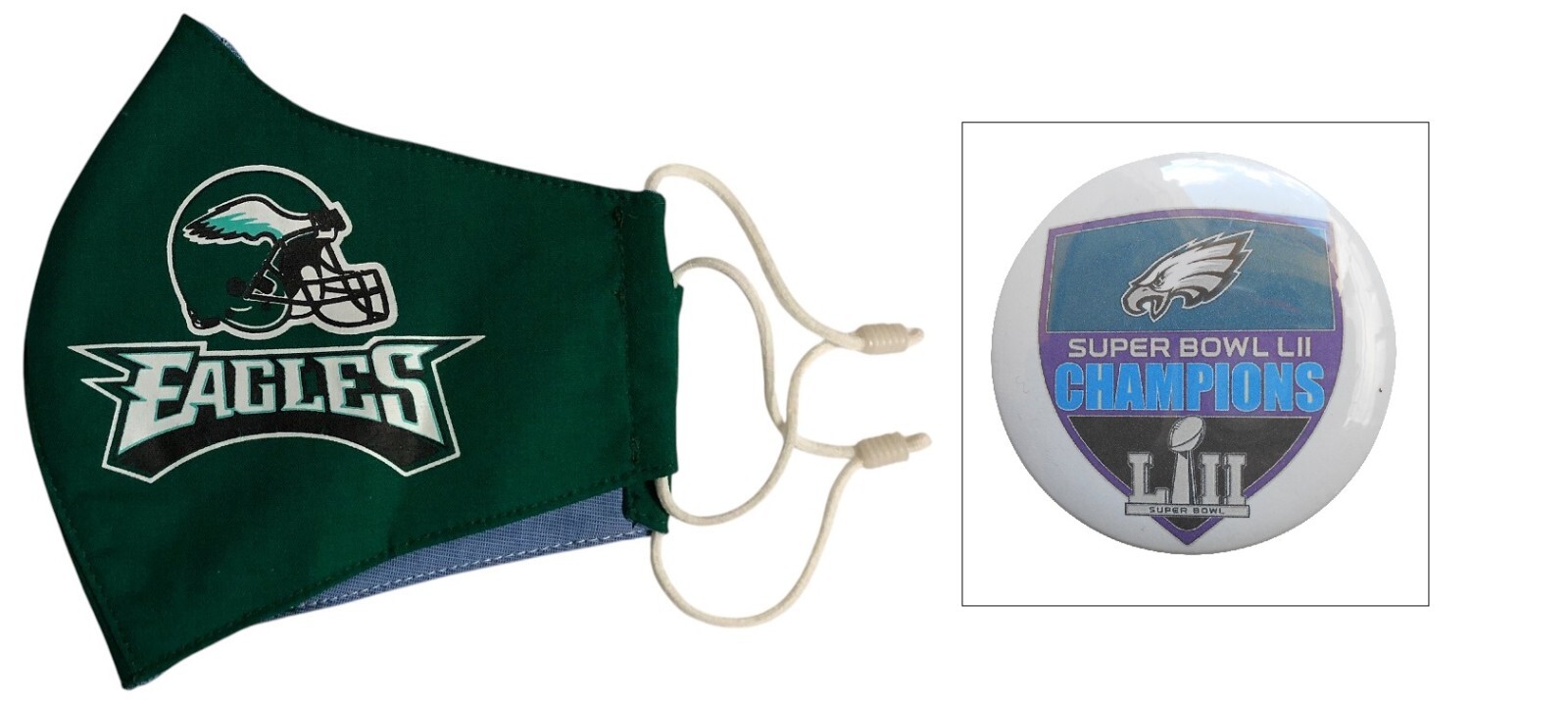 Philadelphia Eagles   Adjustable - Face Mask & Superbowl Gift Button