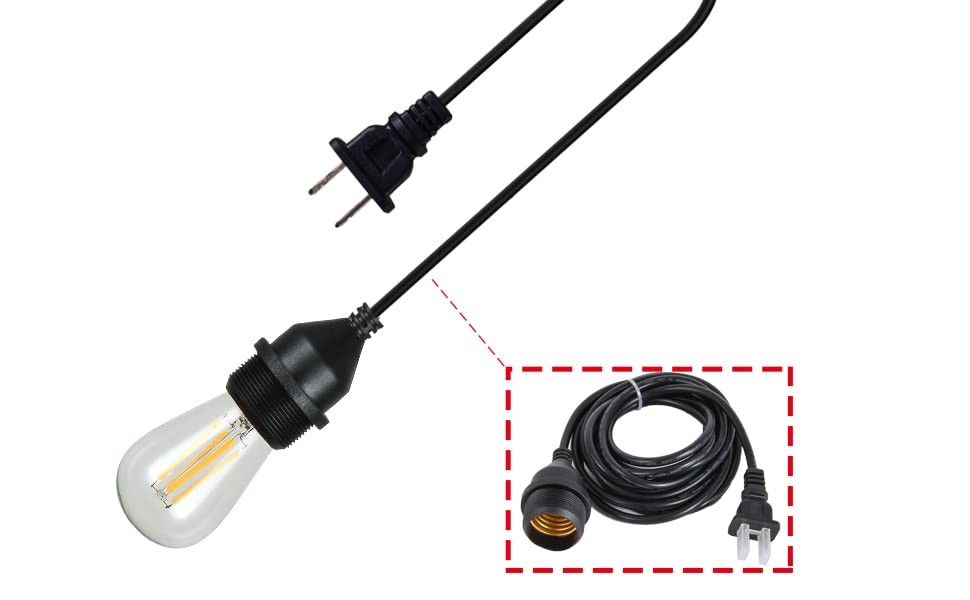 Waterproof Temporary Building Lighting Plug E26 E27 Socket W/Wire 10'
