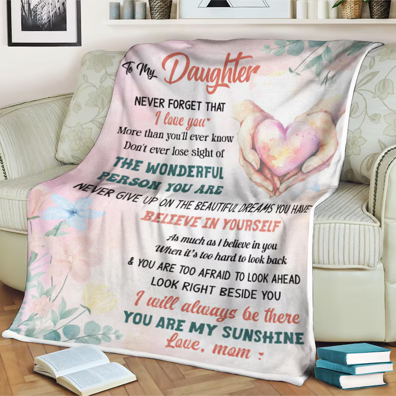 Heart Flower Blanket To My Daughter From Mom Gift Soft Cozy Throw